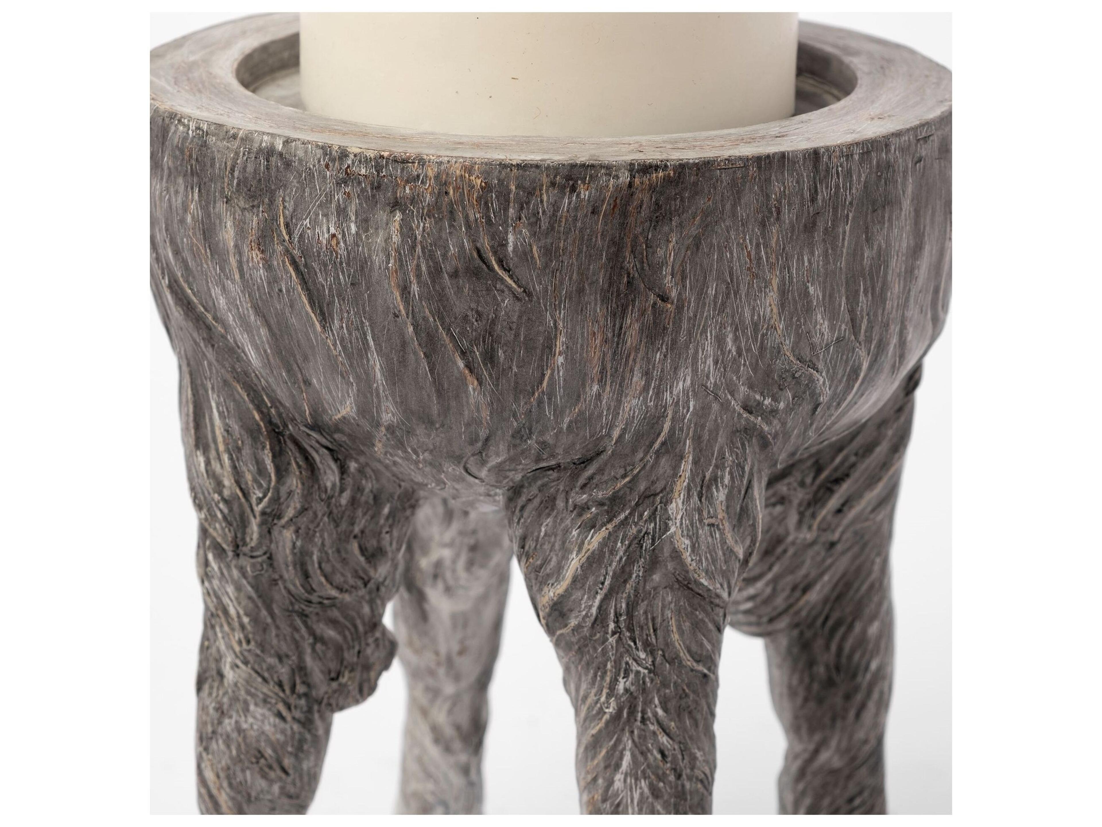 Mercana Pan Large Gray Ceramic Hoofed Table Candle Holder