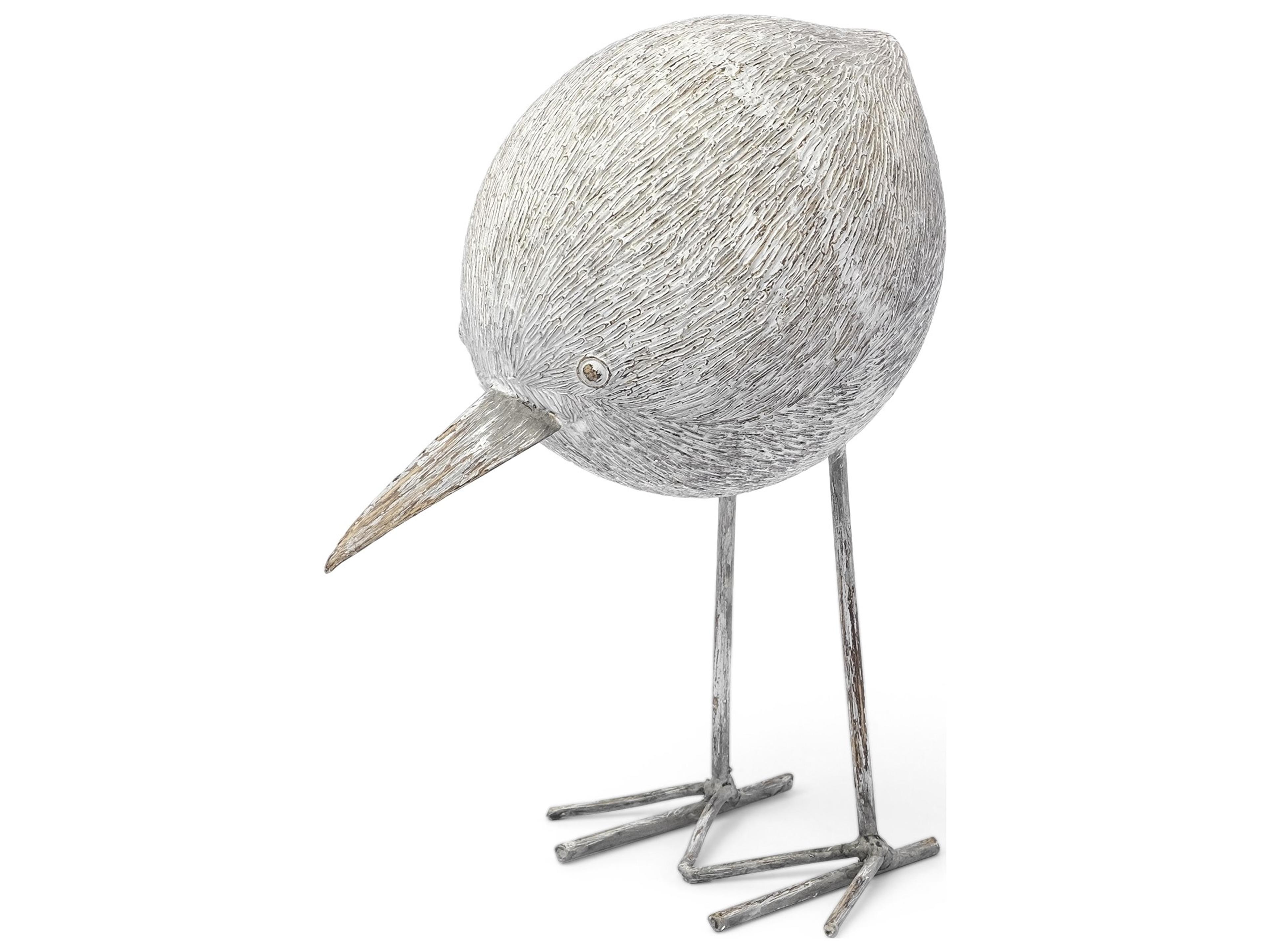 Snipe II 6L x 6W Off-White Resin Bird Ornament W/ Metal Feet