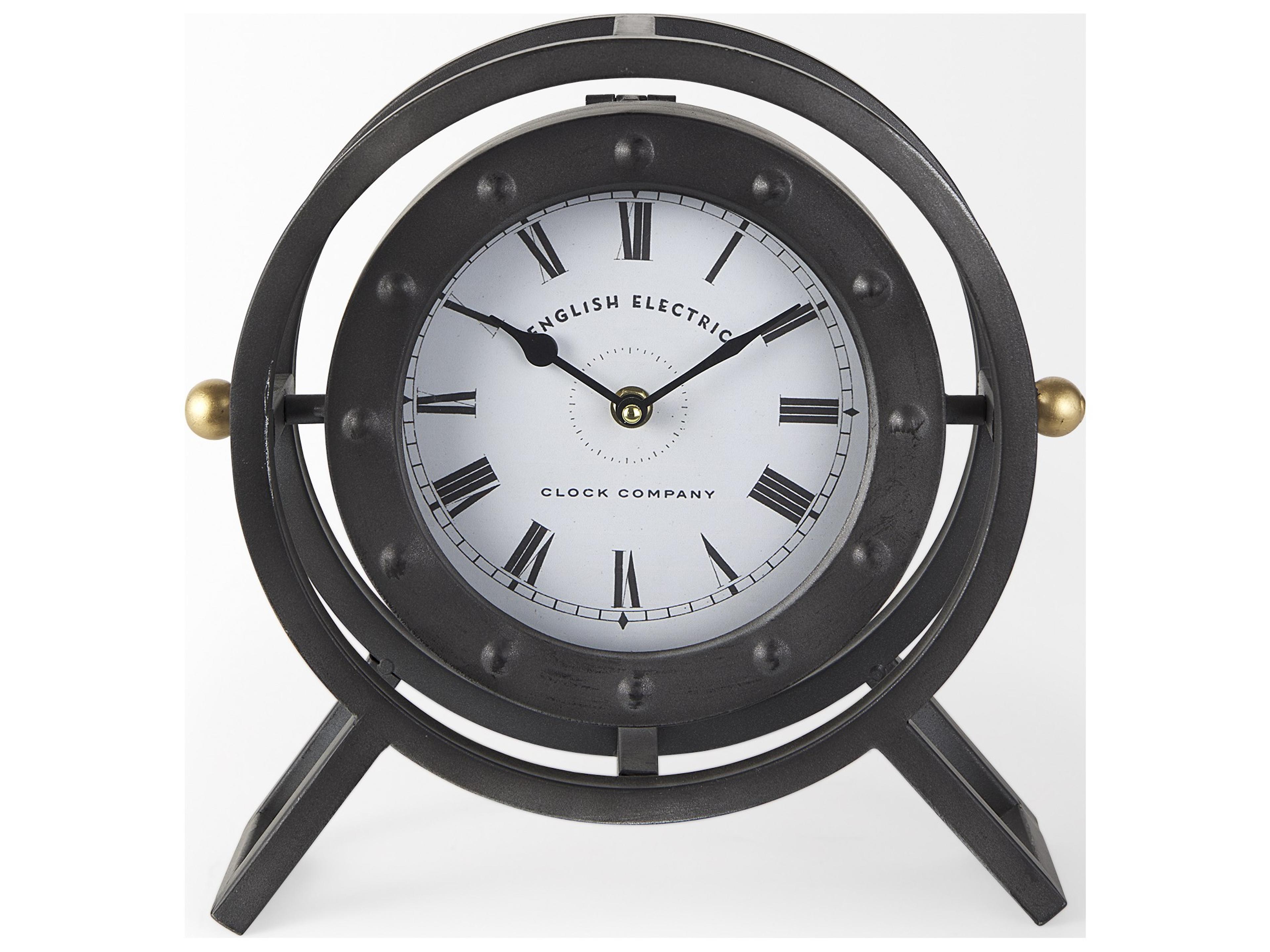 Mercana Gaston Gray Metal Circular Table Clock