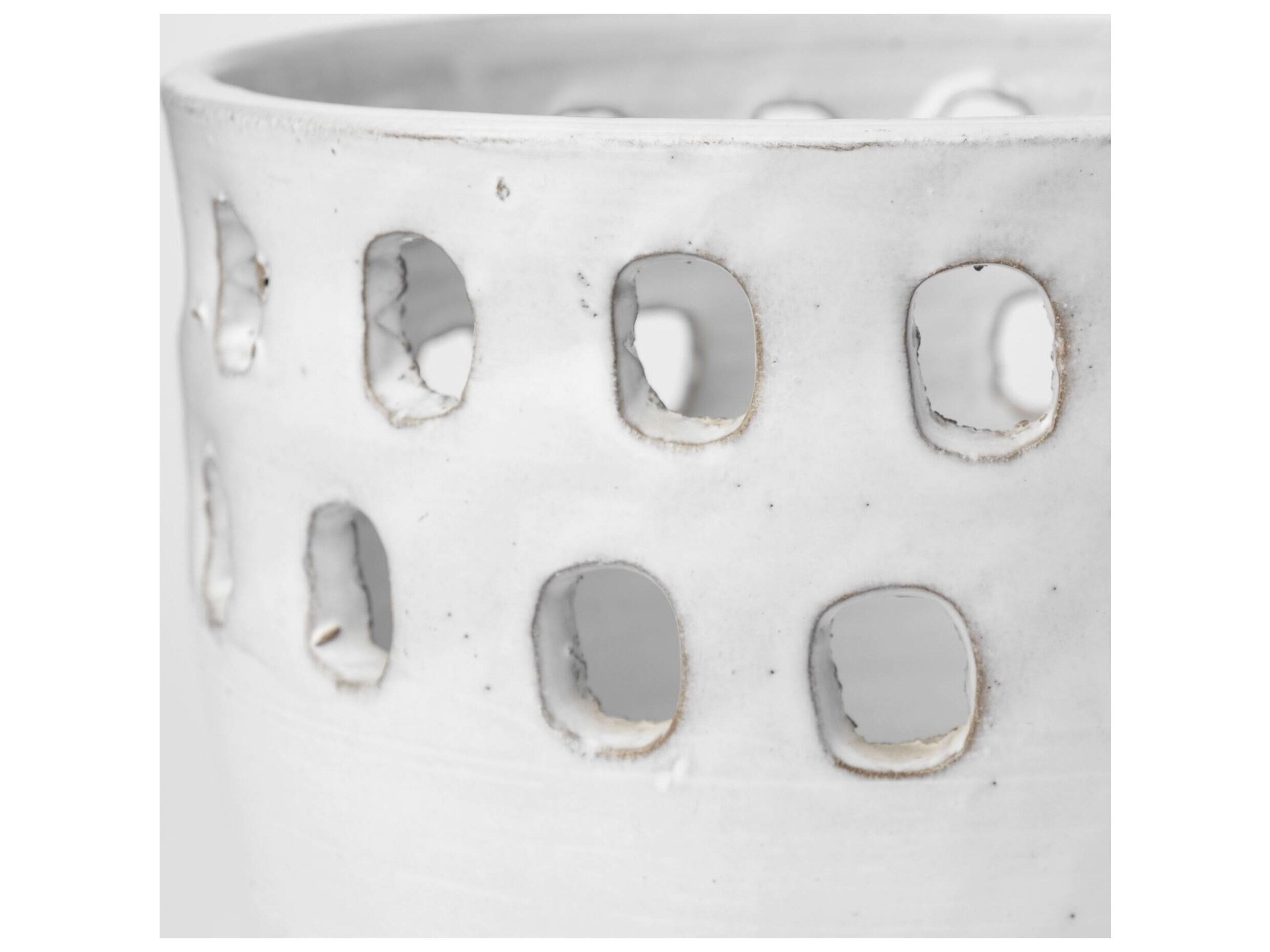 Mercana Larissa Set of Two White Ceramic Hollow Pattern Vases