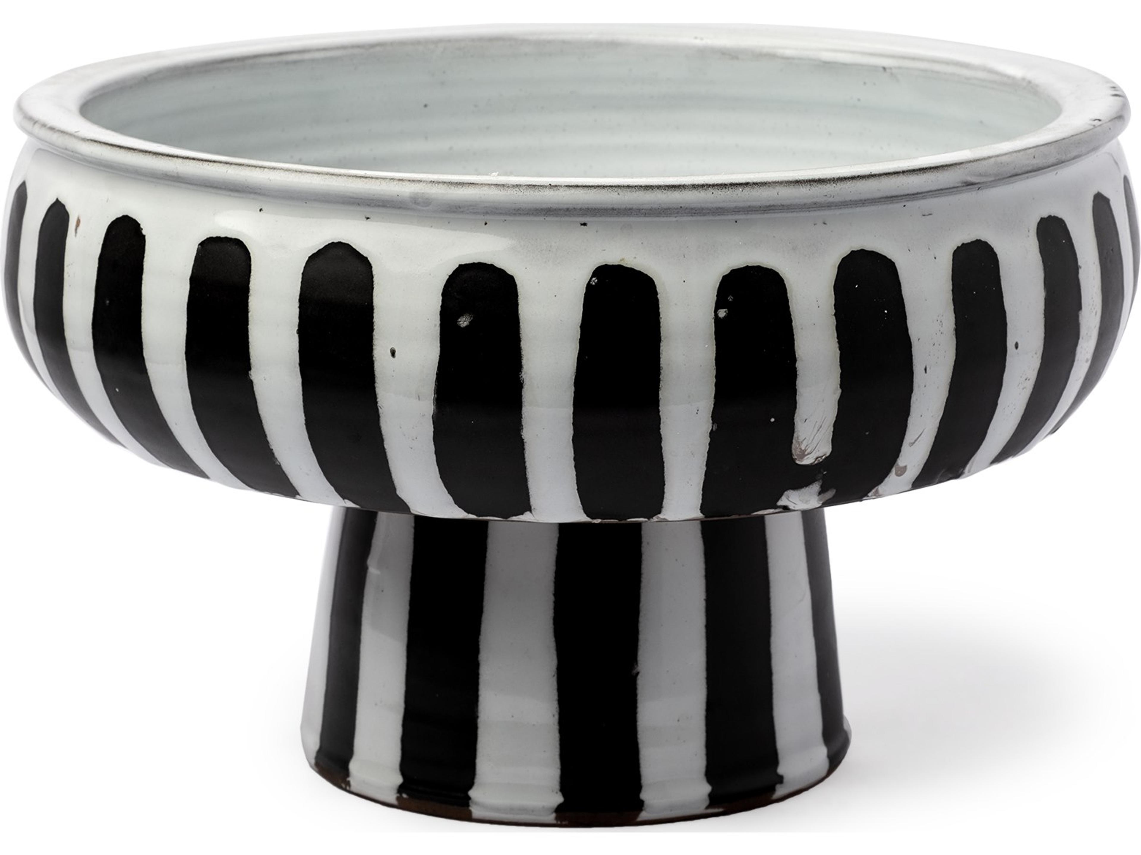 Mercana Lexington 14L x 14W White Ceramic Striped Bowl