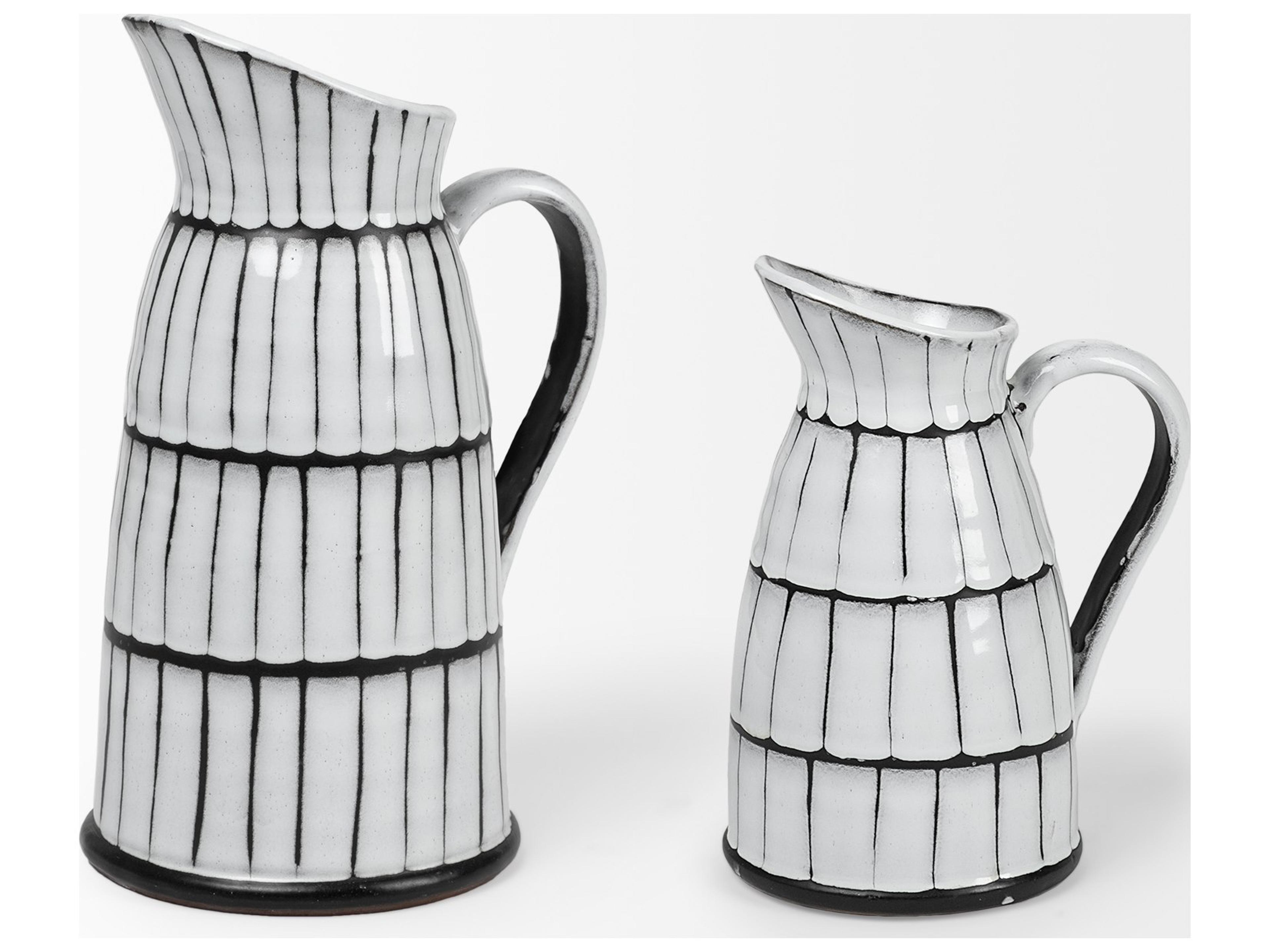 Mercana Lome Large White/Black Patterned Ceramic Water Pitcher
