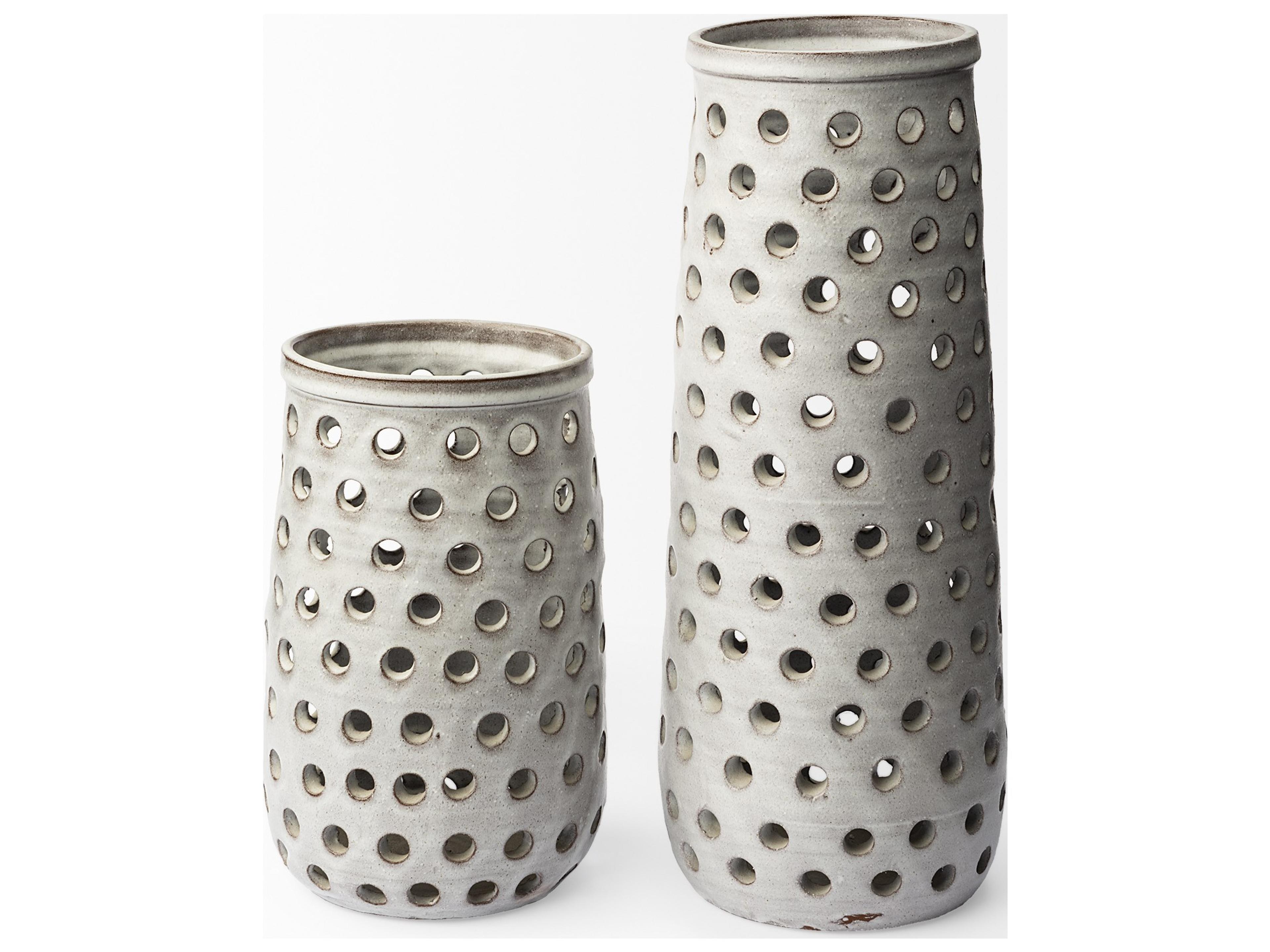 Mercana Canasta Small Rustic White Ceramic Cylindrical Vase