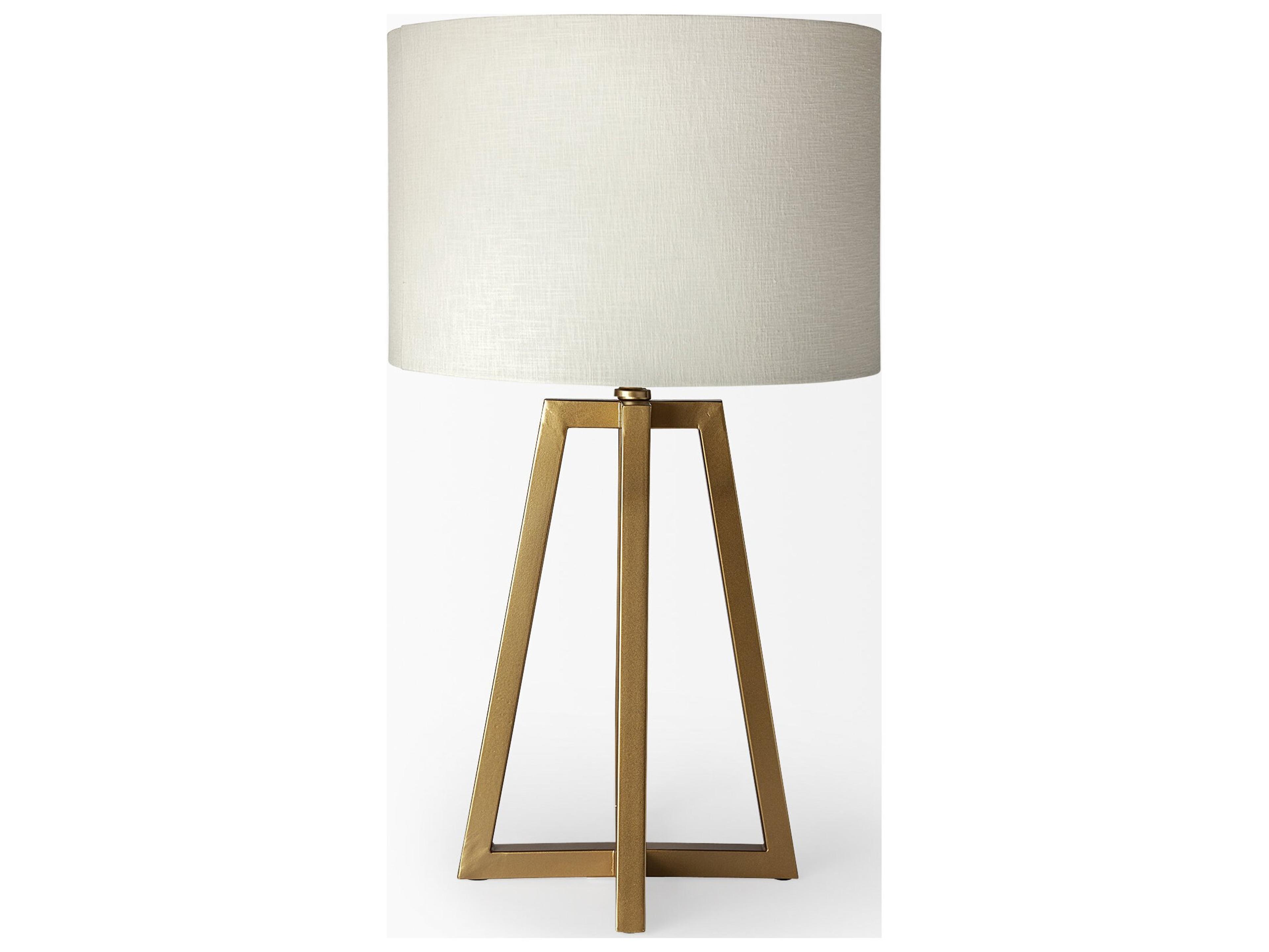 Mercana Raelynn (29"H) White-Linen Drum Shade w/ Gold Metal Frame Table Lamp