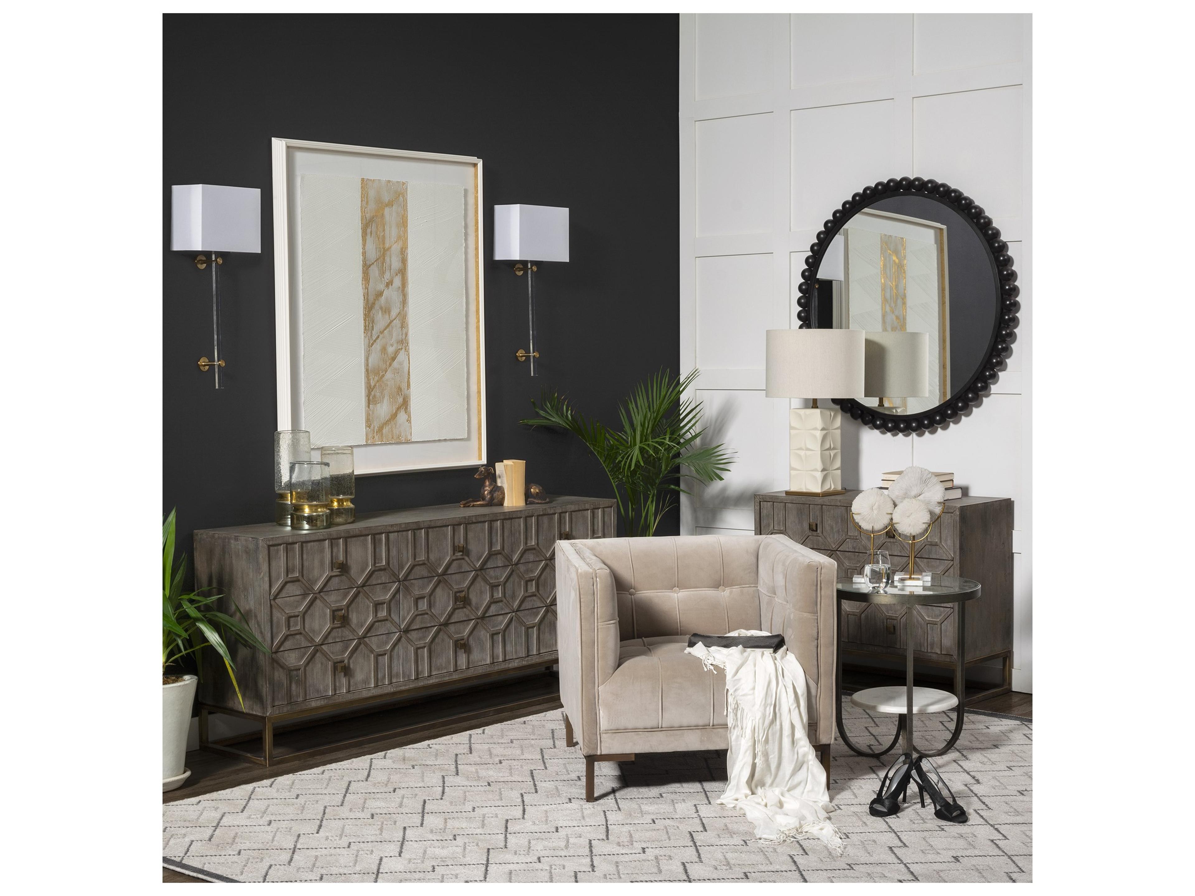 Mercana Genevieve II 70x15.8 Gray Fir Veneer W/Gold Metal Frame Base 9 Drawer Sideboard