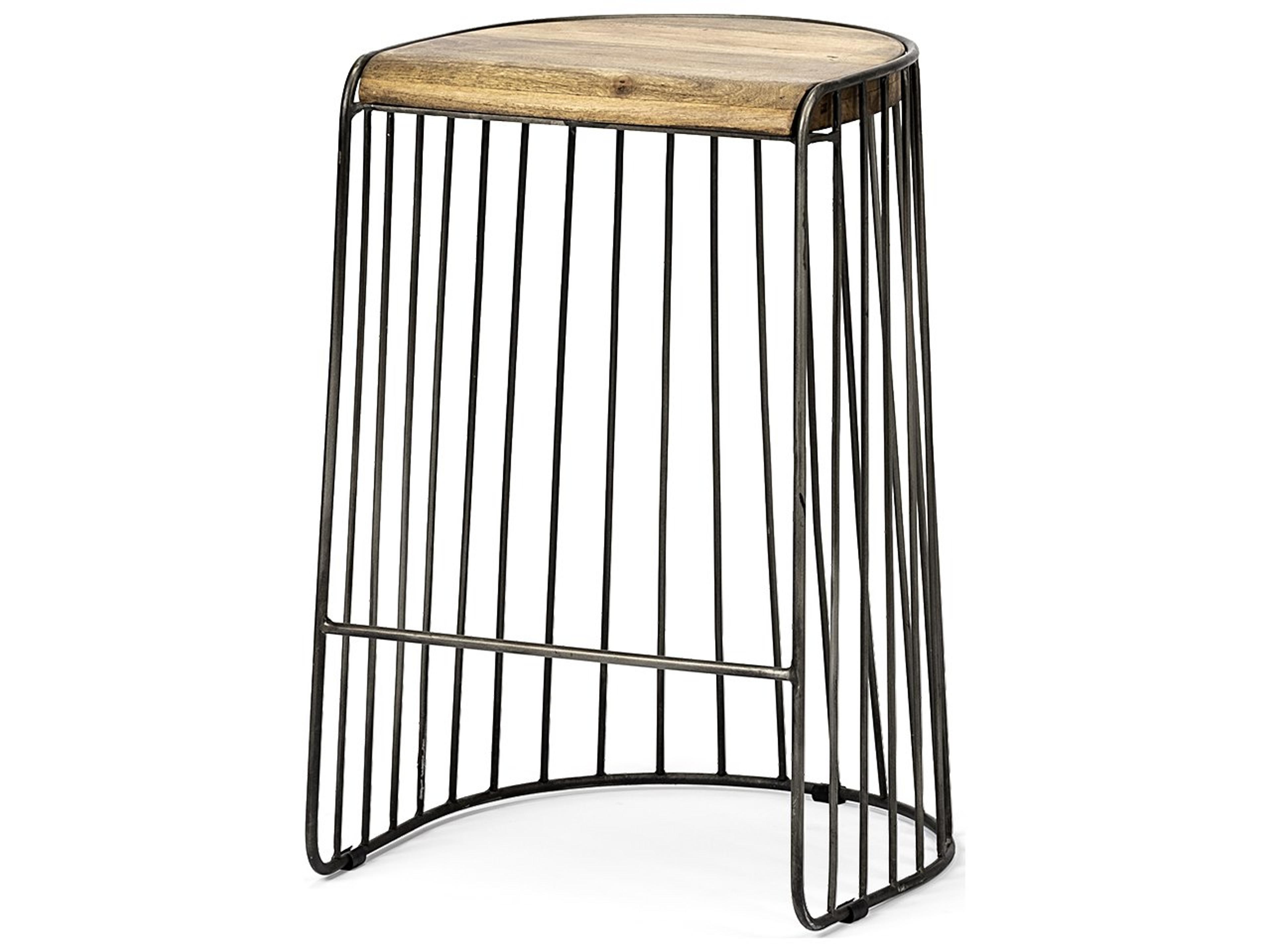 Seagram 25.6" Seat Height Brown Wood Seat Black Metal Frame Stool