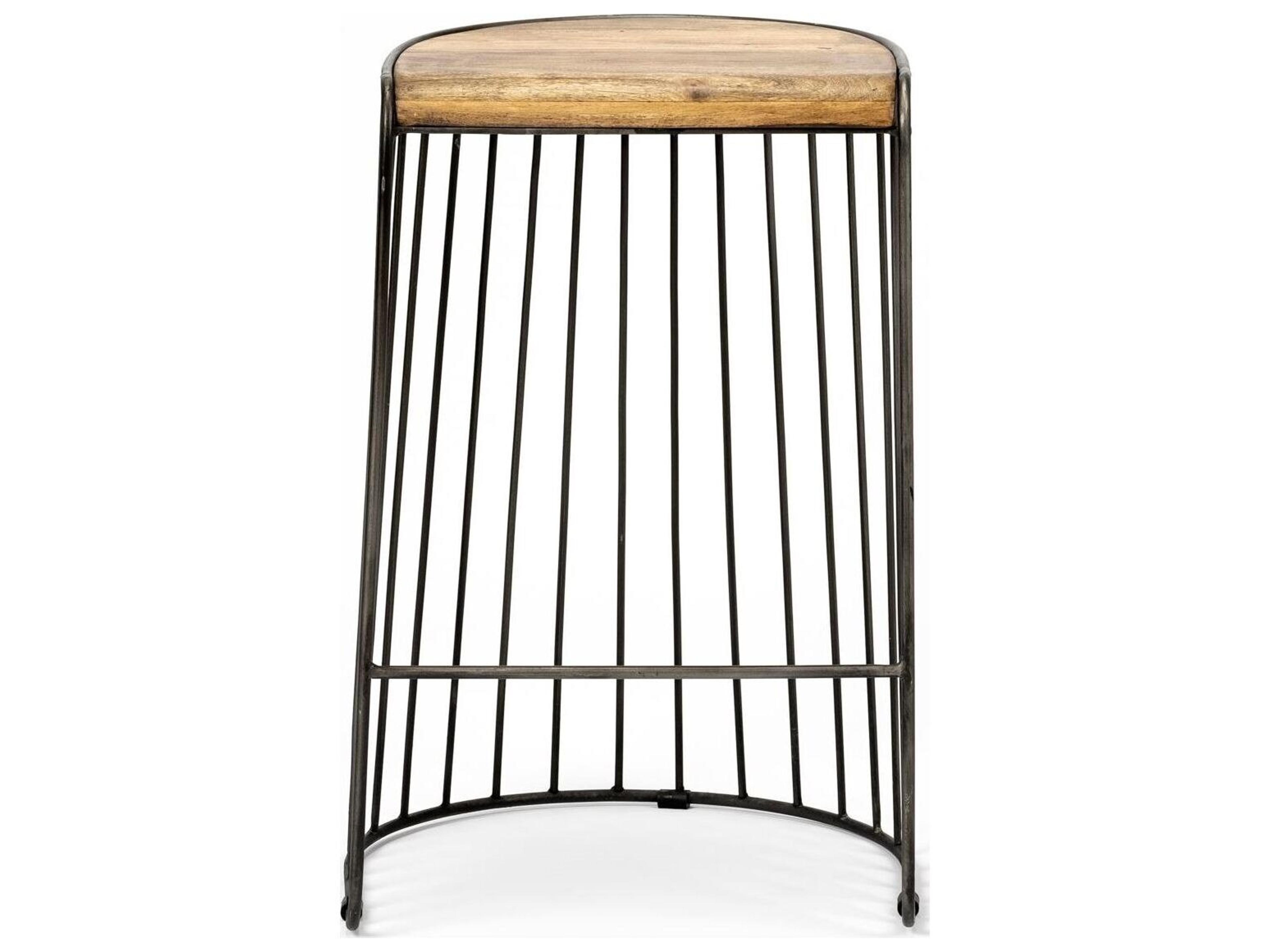 Mercana Seagram 25.6" Seat Height Brown Wood Seat Black Metal Frame Stool