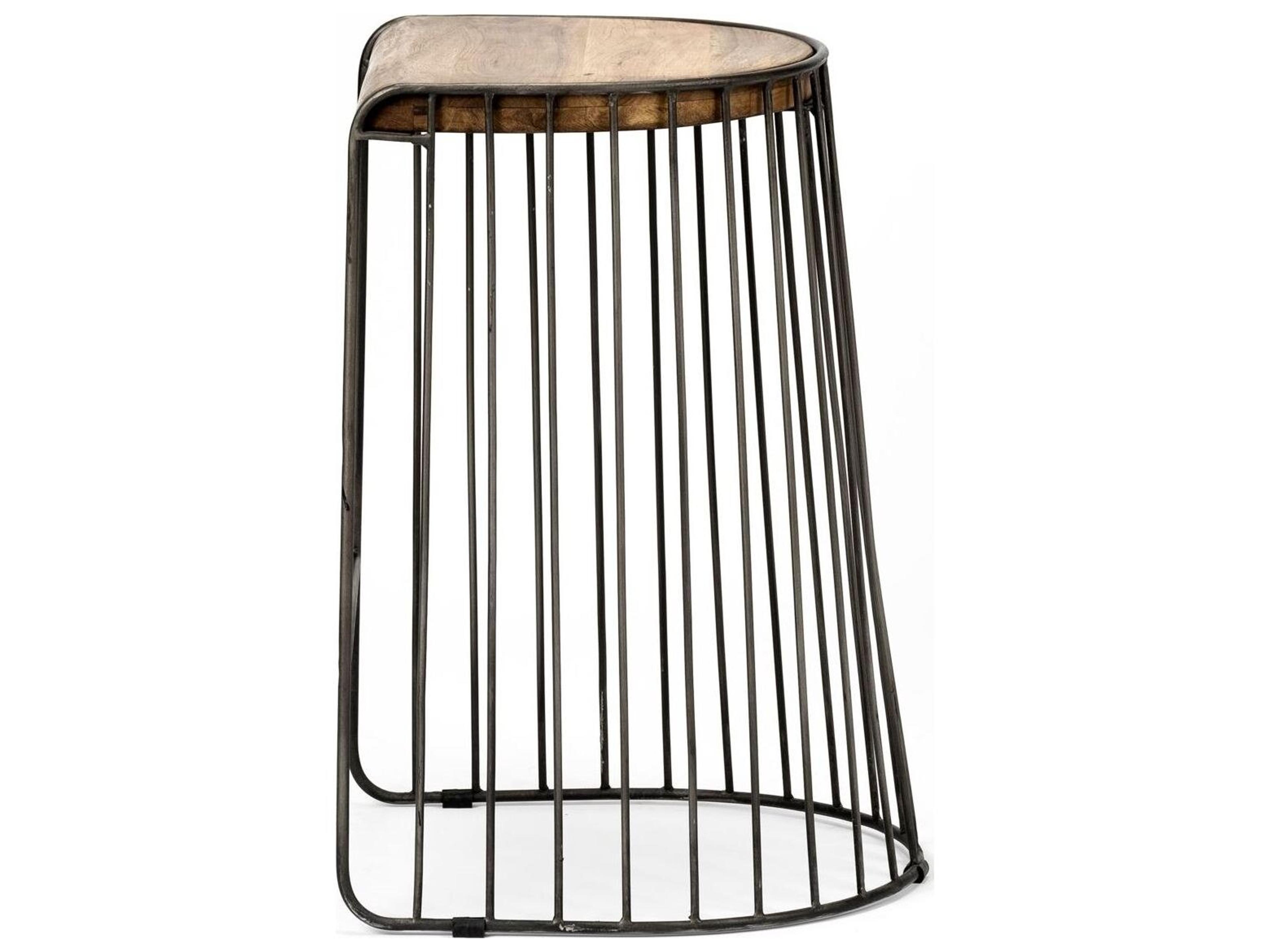 Mercana Seagram 25.6" Seat Height Brown Wood Seat Black Metal Frame Stool