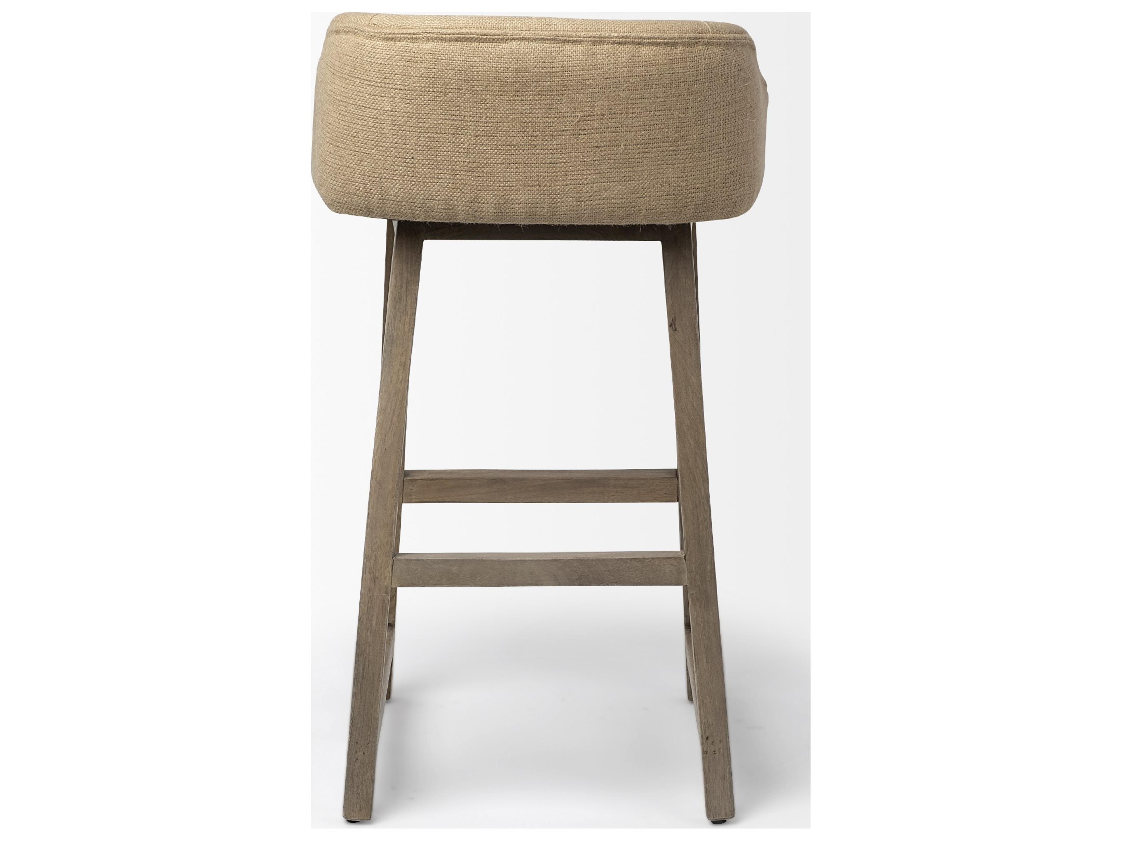 Mercana Monmouth 30.5" Seat Height Cream/Beige Fabric Seat Brown Wood Frame Bar Stool