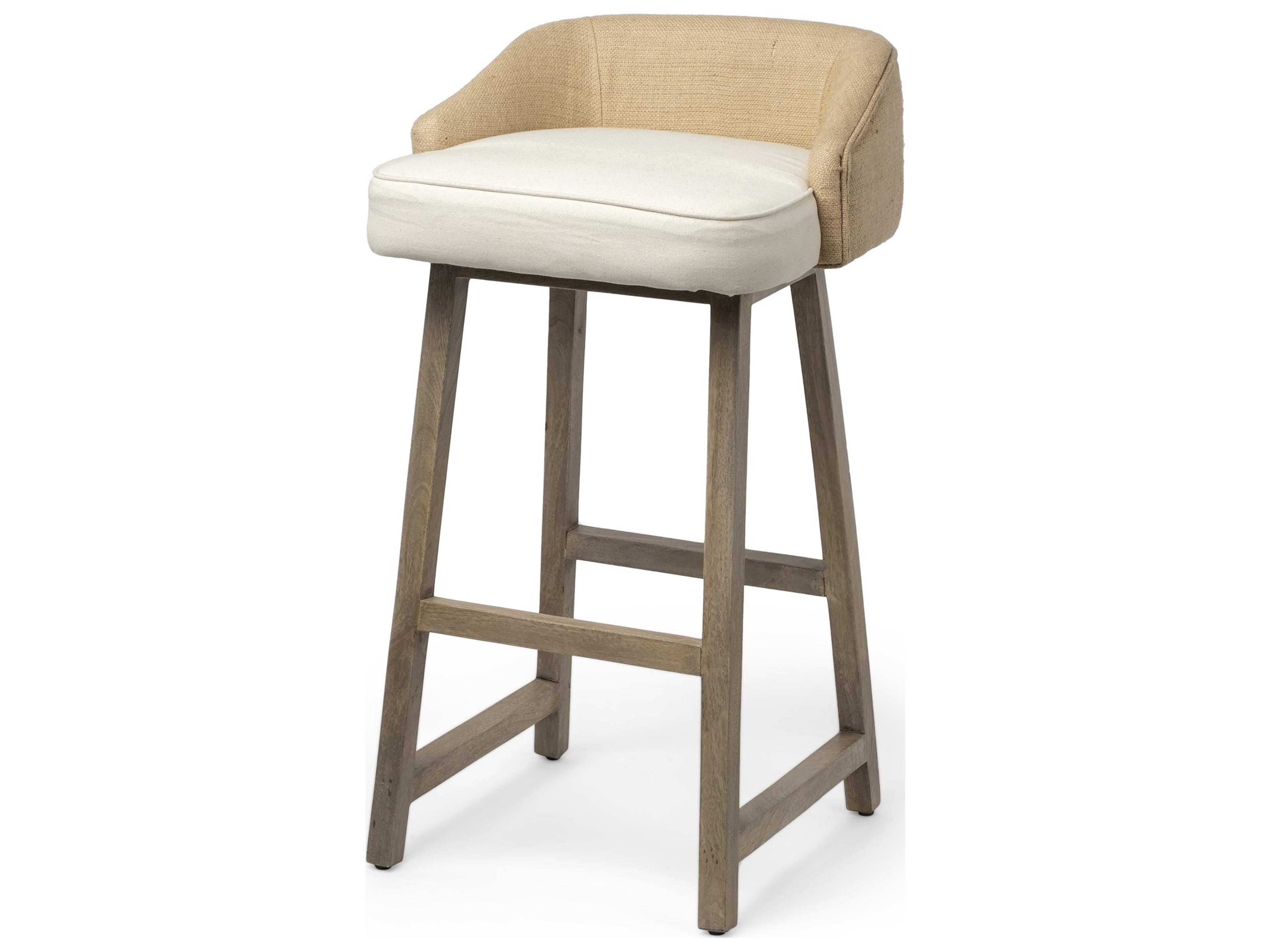 Mercana Monmouth 30.5" Seat Height Cream/Beige Fabric Seat Brown Wood Frame Bar Stool