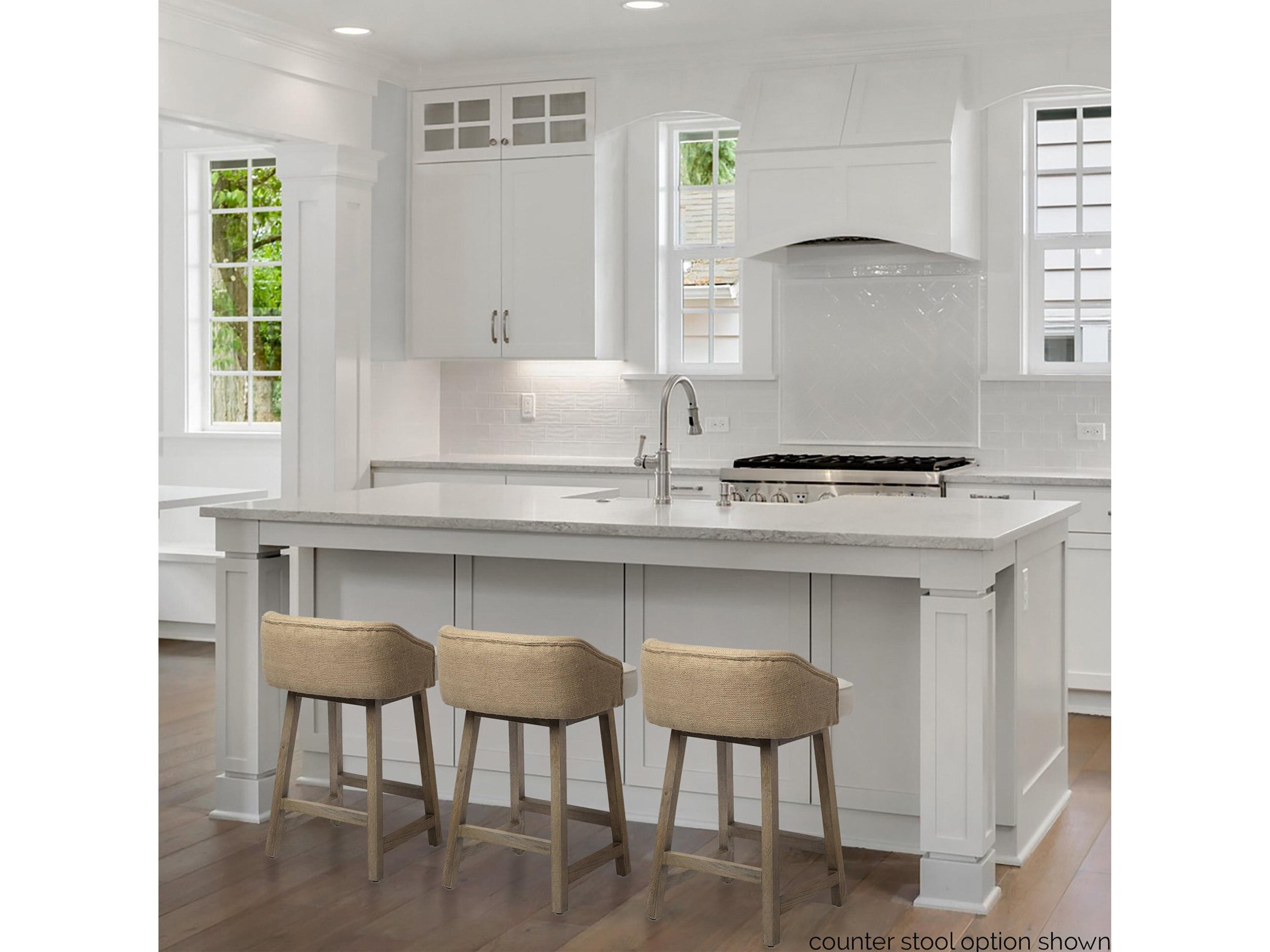 Mercana Monmouth 30.5" Seat Height Cream/Beige Fabric Seat Brown Wood Frame Bar Stool