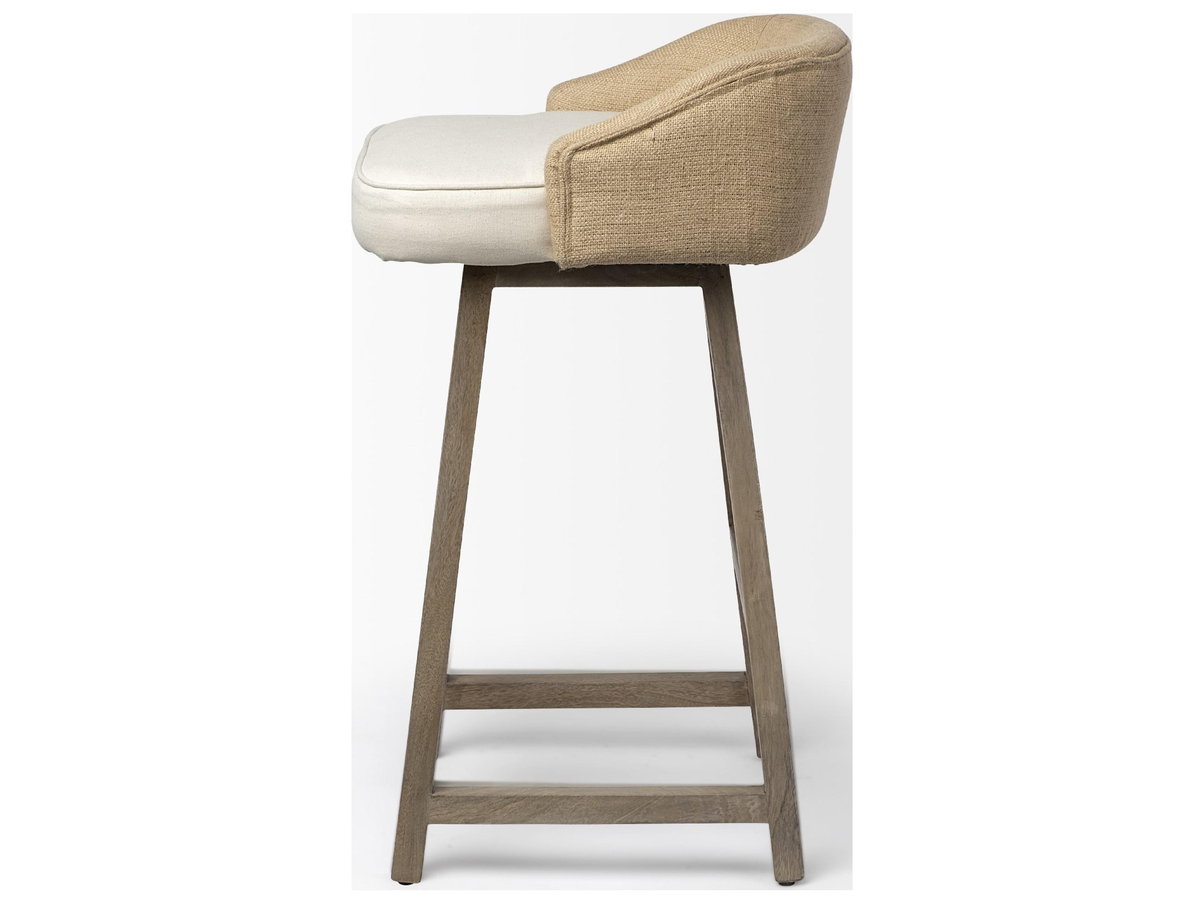 Mercana Monmouth 30.5" Seat Height Cream/Beige Fabric Seat Brown Wood Frame Bar Stool