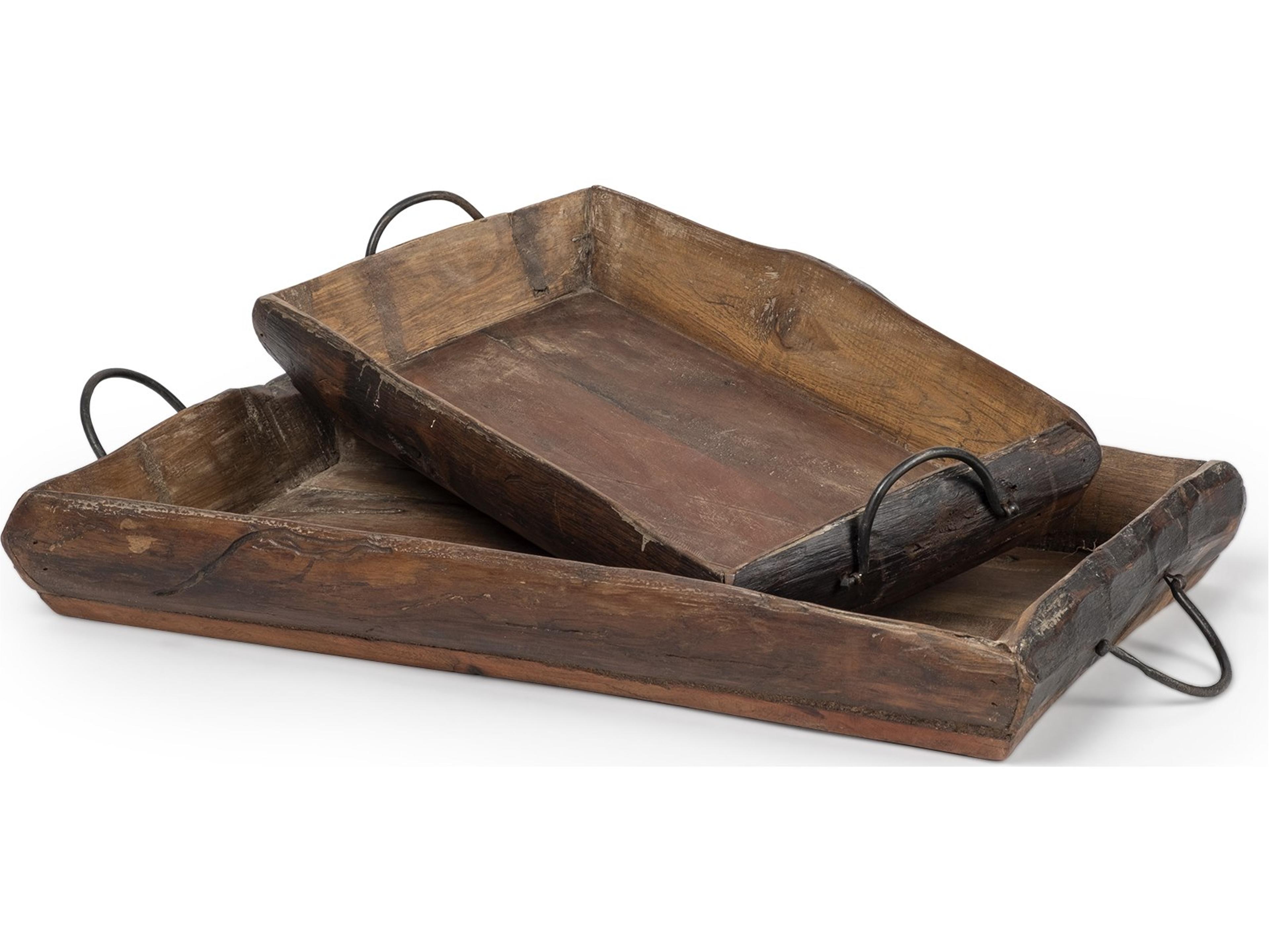 Mercana Durone (Set of 2) Brown Wooden Live Edge Serving Trays