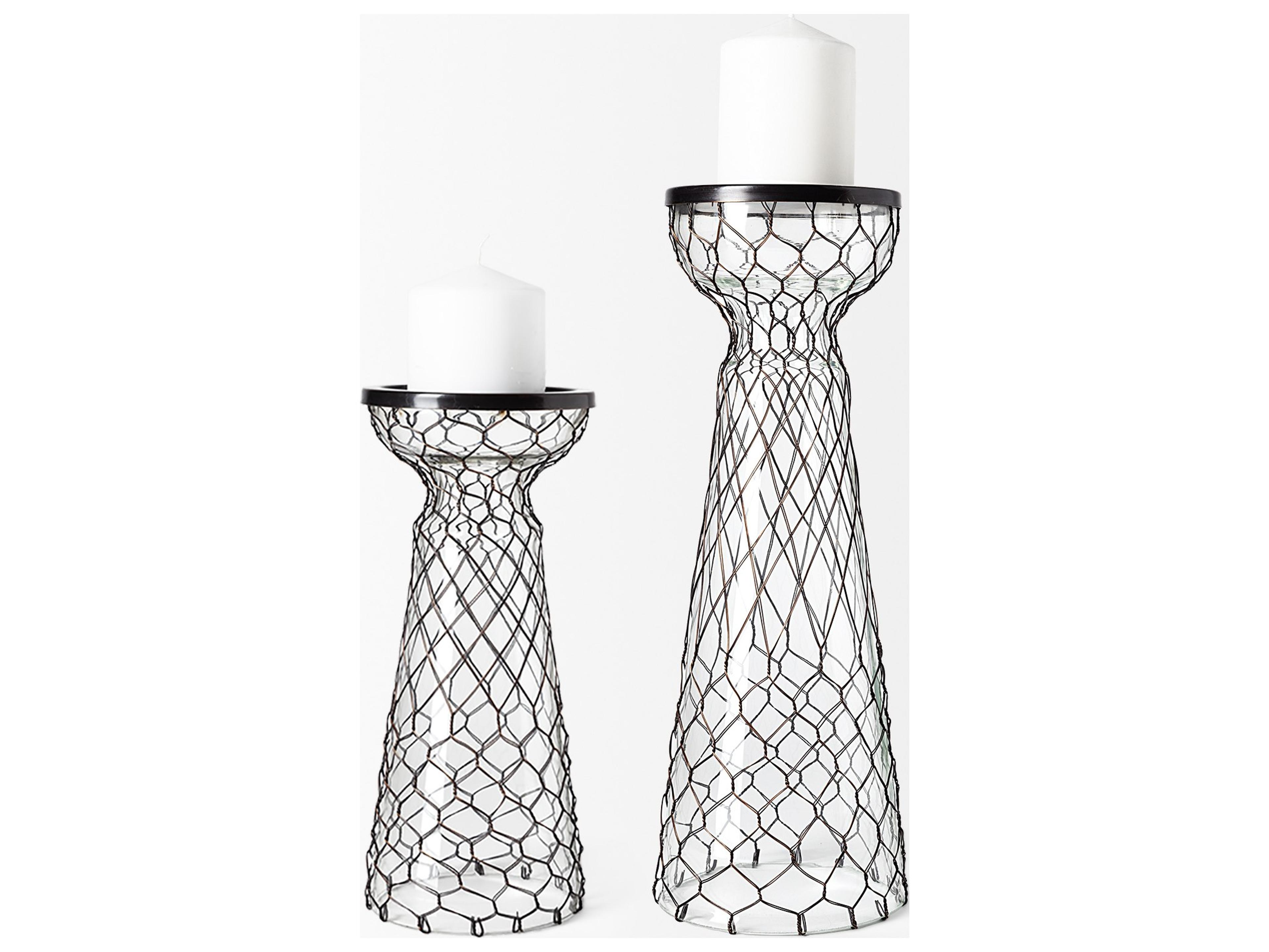 Mercana Shandra I Small Glass w/Metal Wire Snakeskin Pattern Table Candle Holder