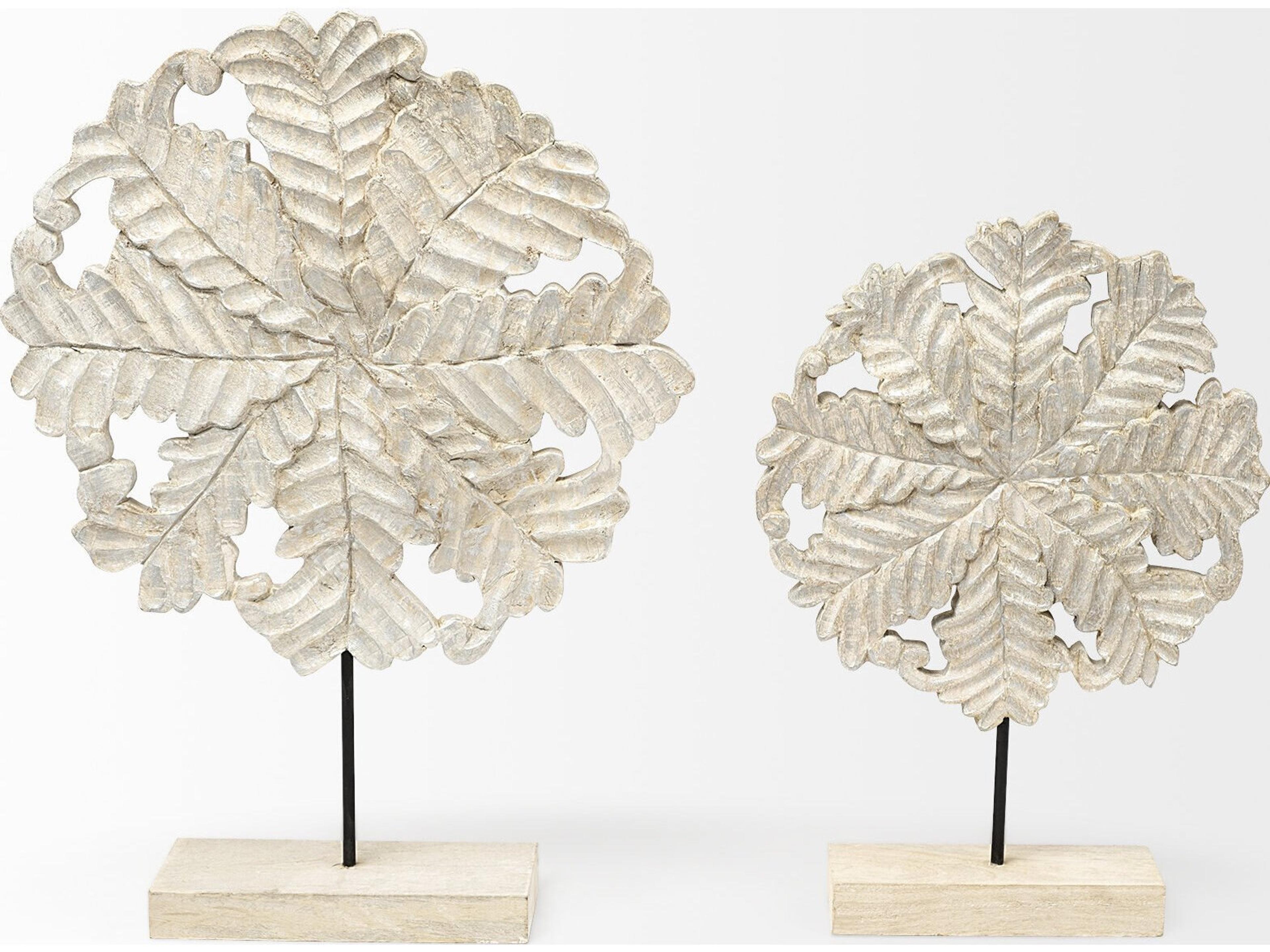 Mercana Kamara II (Large) 16L x 4W White Washed Wood W/Antiqued Silver  Botanical Decorative Object