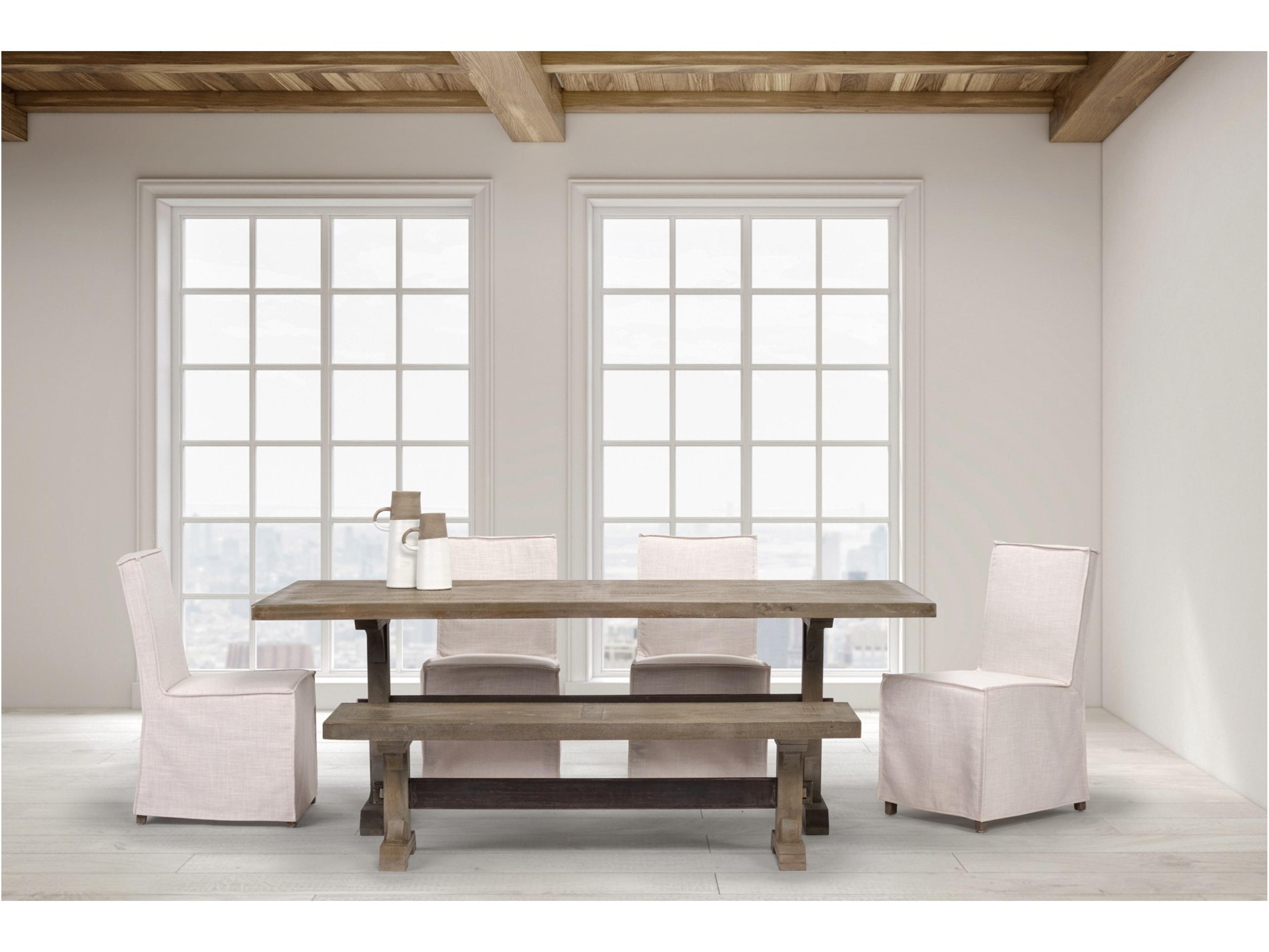 Mercana Elbert I Cream Fabric Slip-Cover Brown Wooden Base Dining Chair