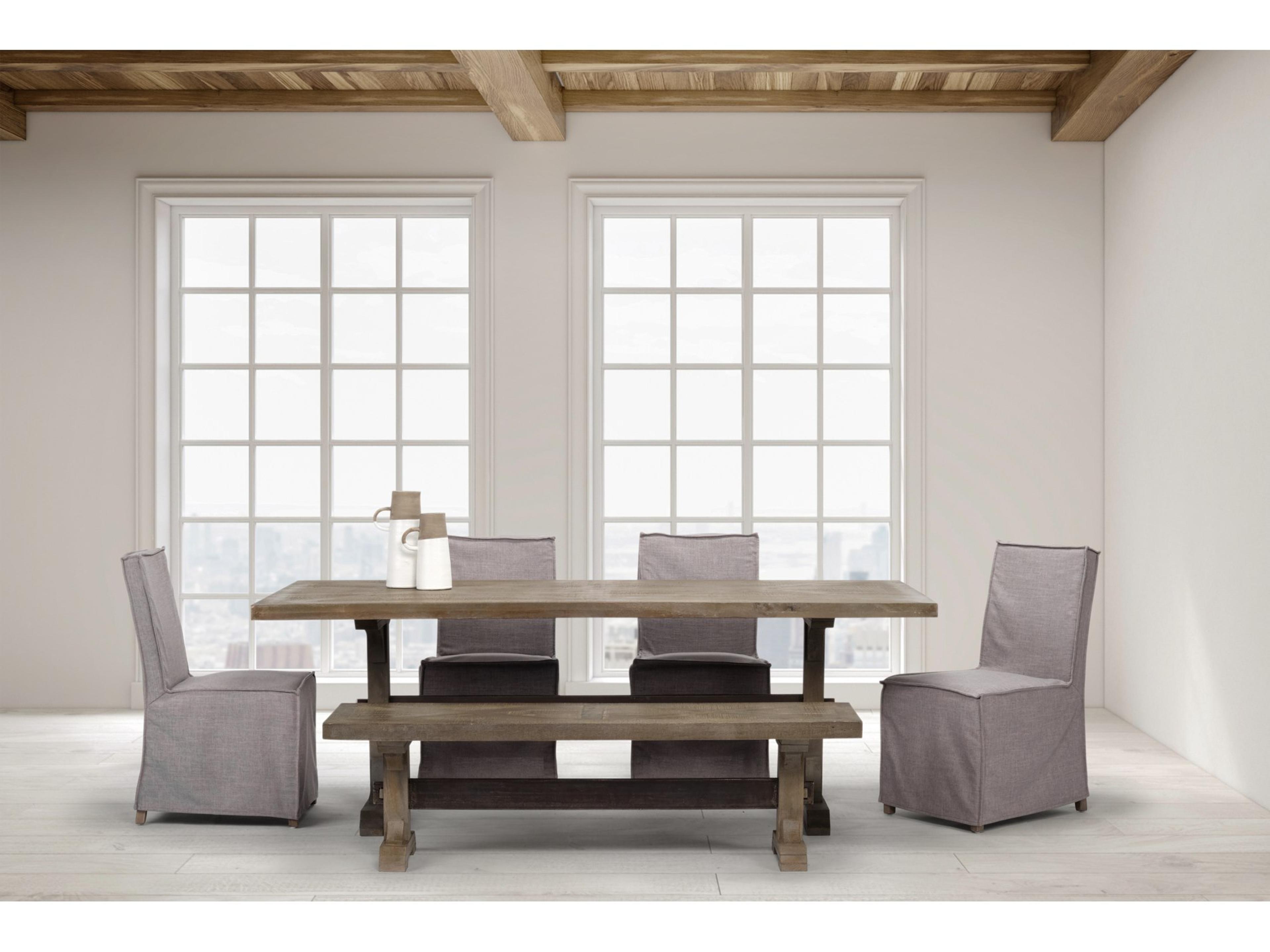 Mercana Elbert I Grey Fabric Slip-Cover Brown Wooden Base Dining Chair