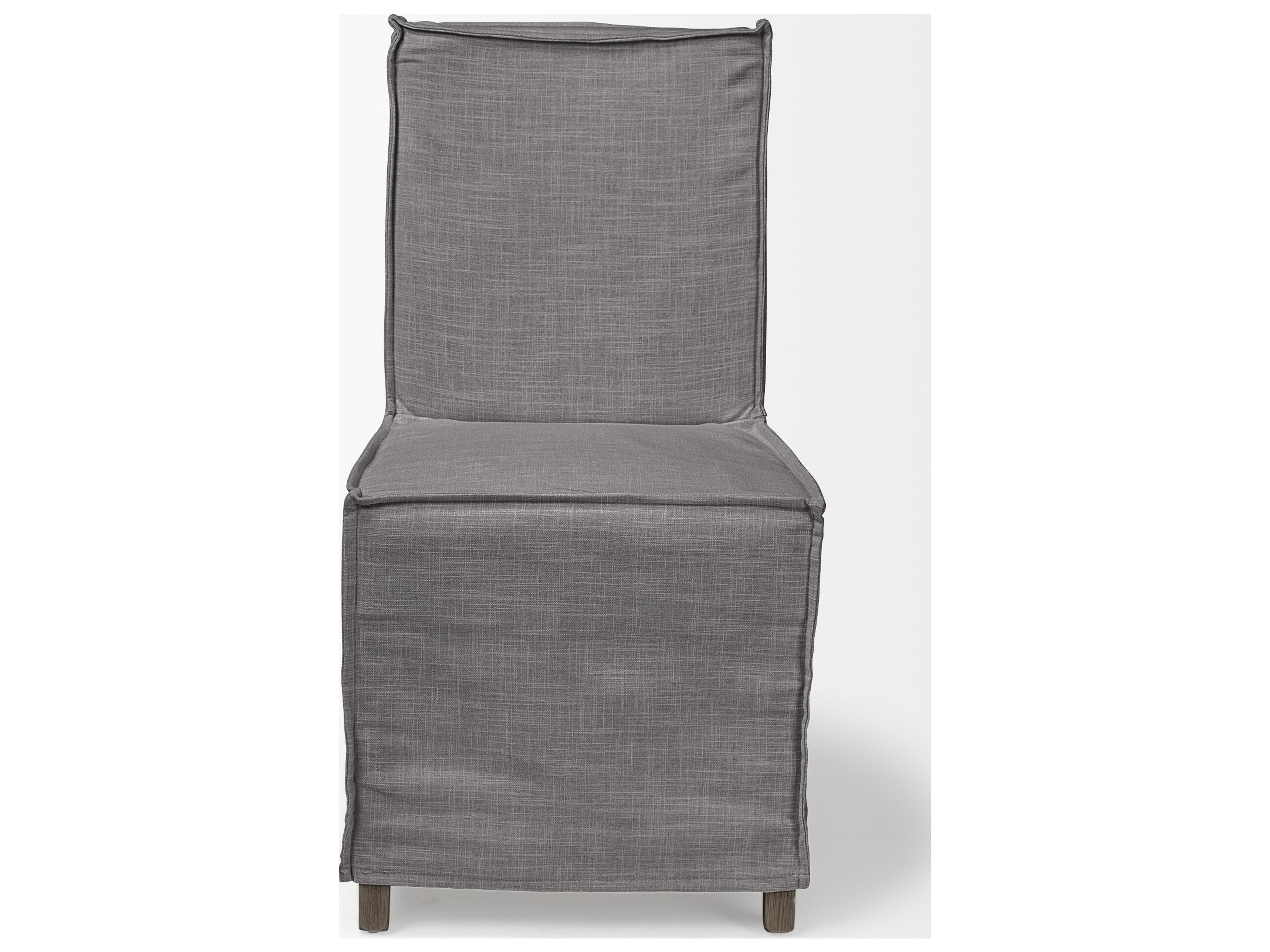 Mercana Elbert I Grey Fabric Slip-Cover Brown Wooden Base Dining Chair