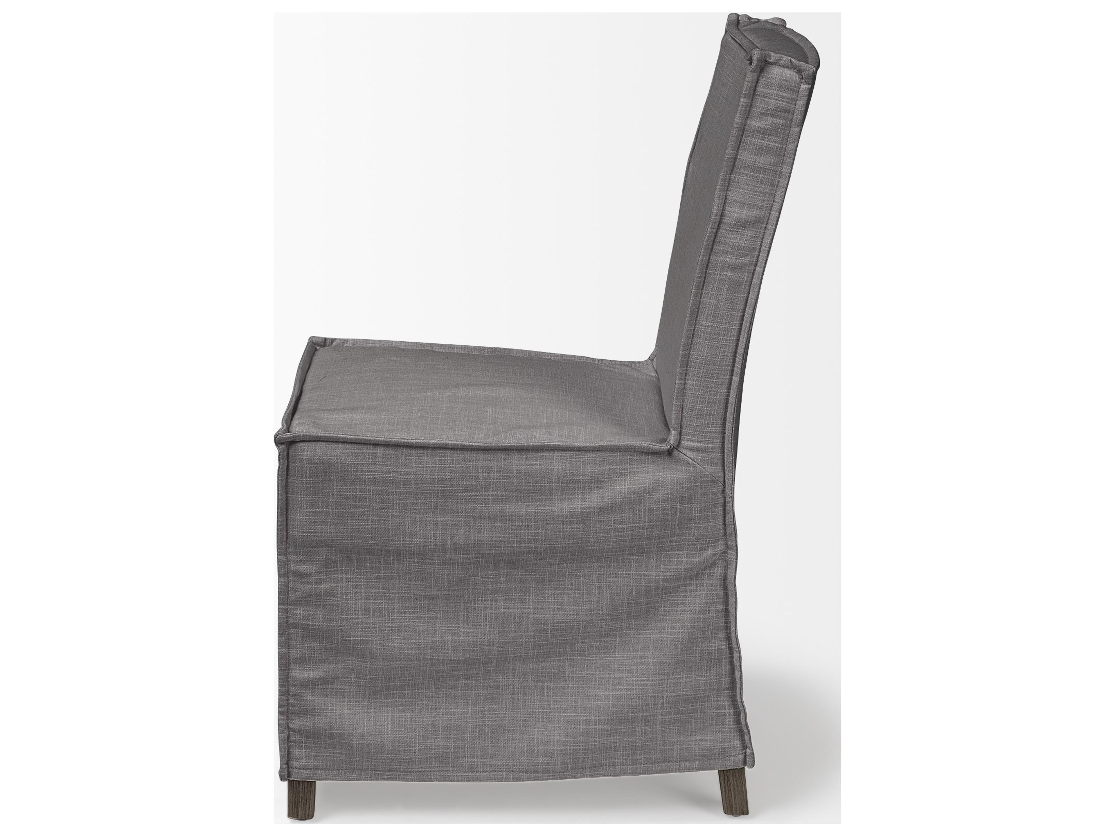 Mercana Elbert I Grey Fabric Slip-Cover Brown Wooden Base Dining Chair