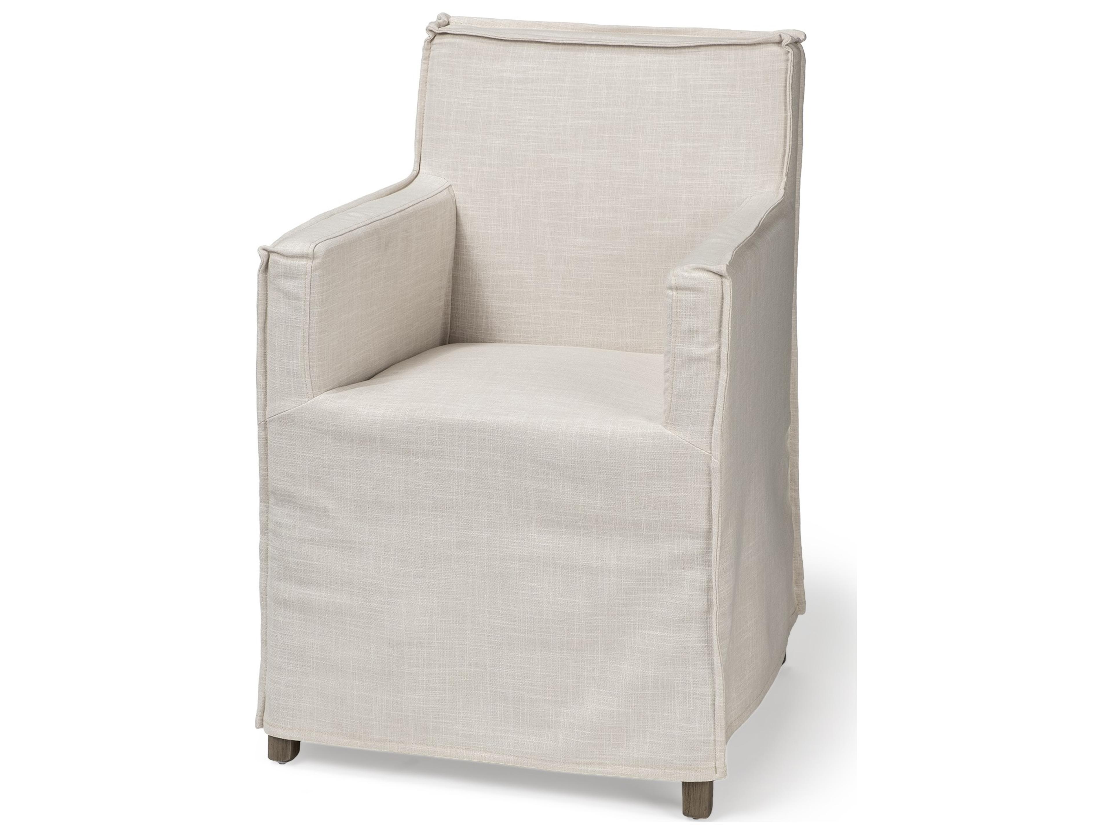 Elbert II Cream Fabric Slip-Cover Brown Wood Frame Dining Chair