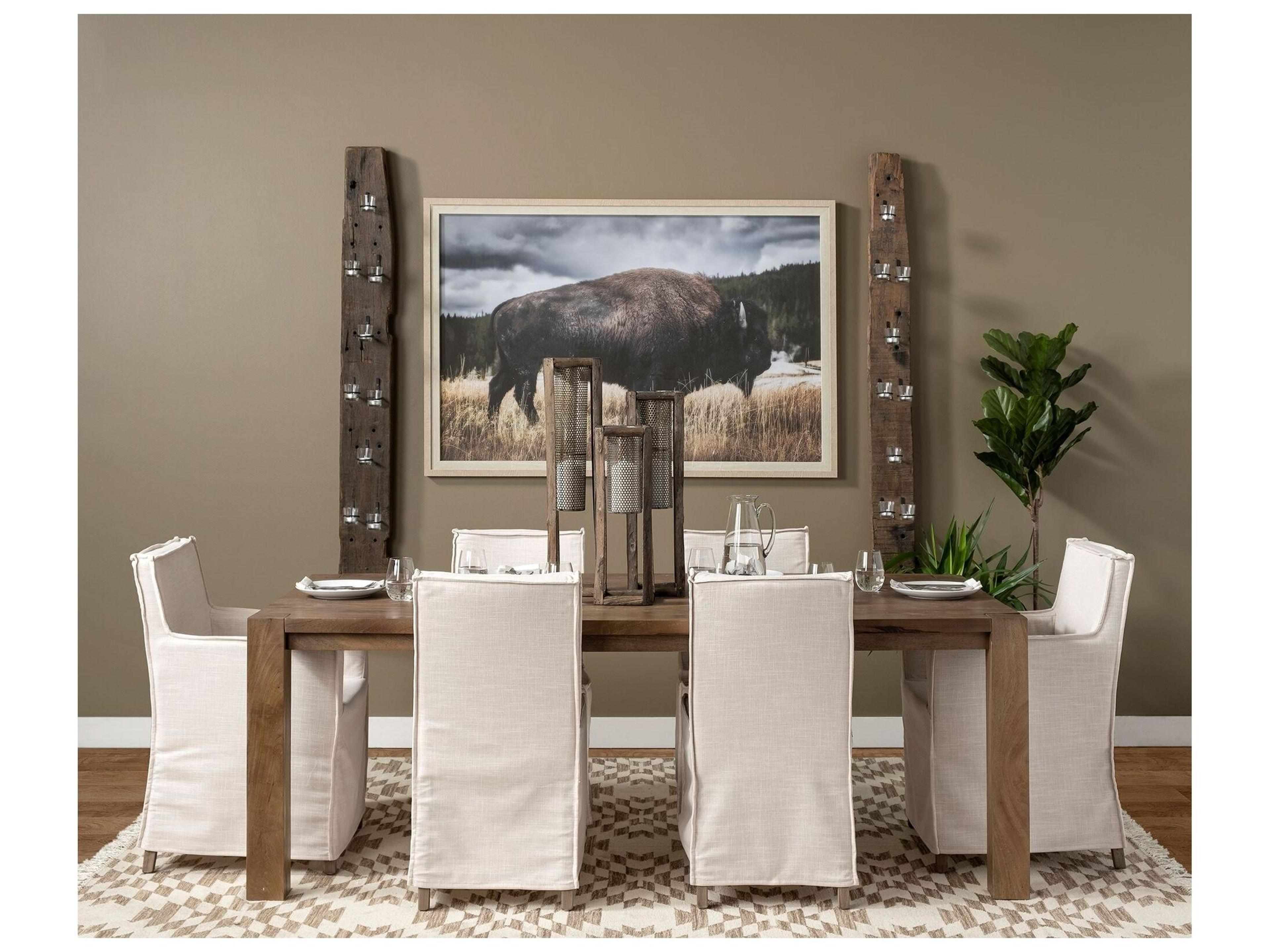 Mercana Elbert II Cream Fabric Slip-Cover Brown Wood Frame Dining Chair