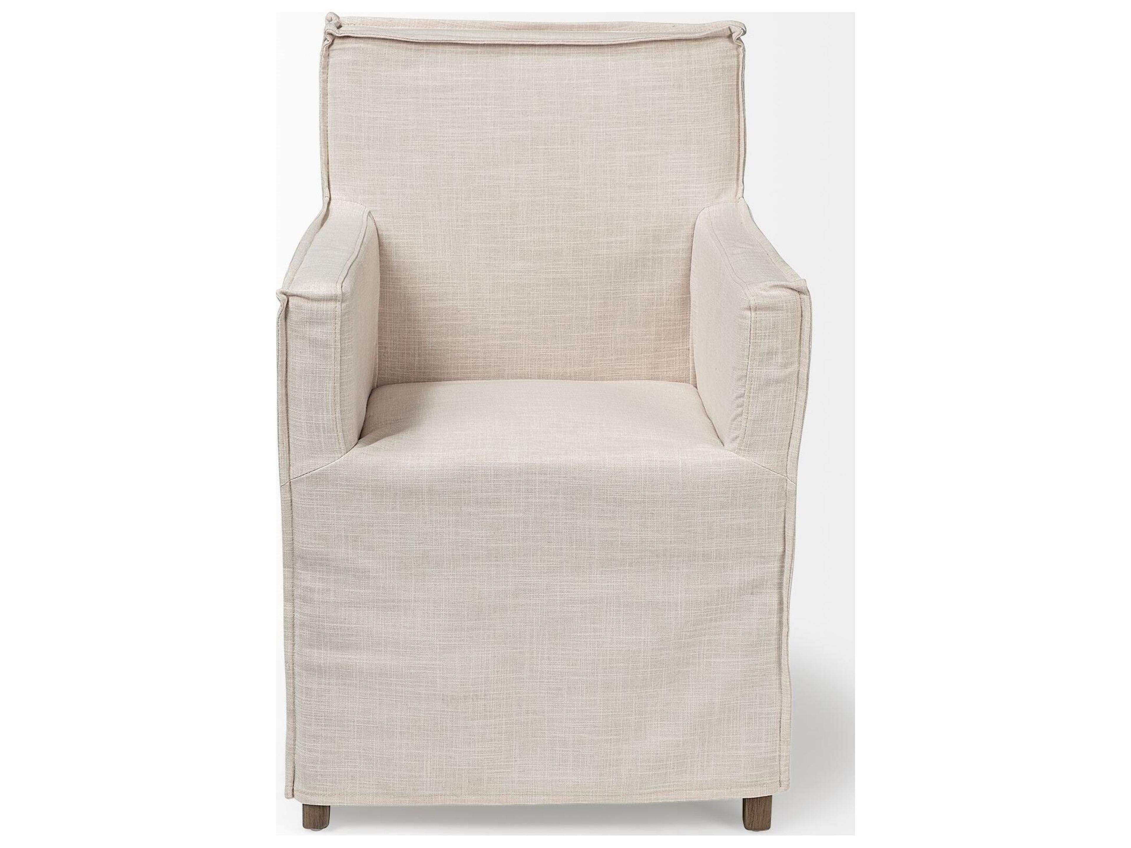 Mercana Elbert II Cream Fabric Slip-Cover Brown Wood Frame Dining Chair