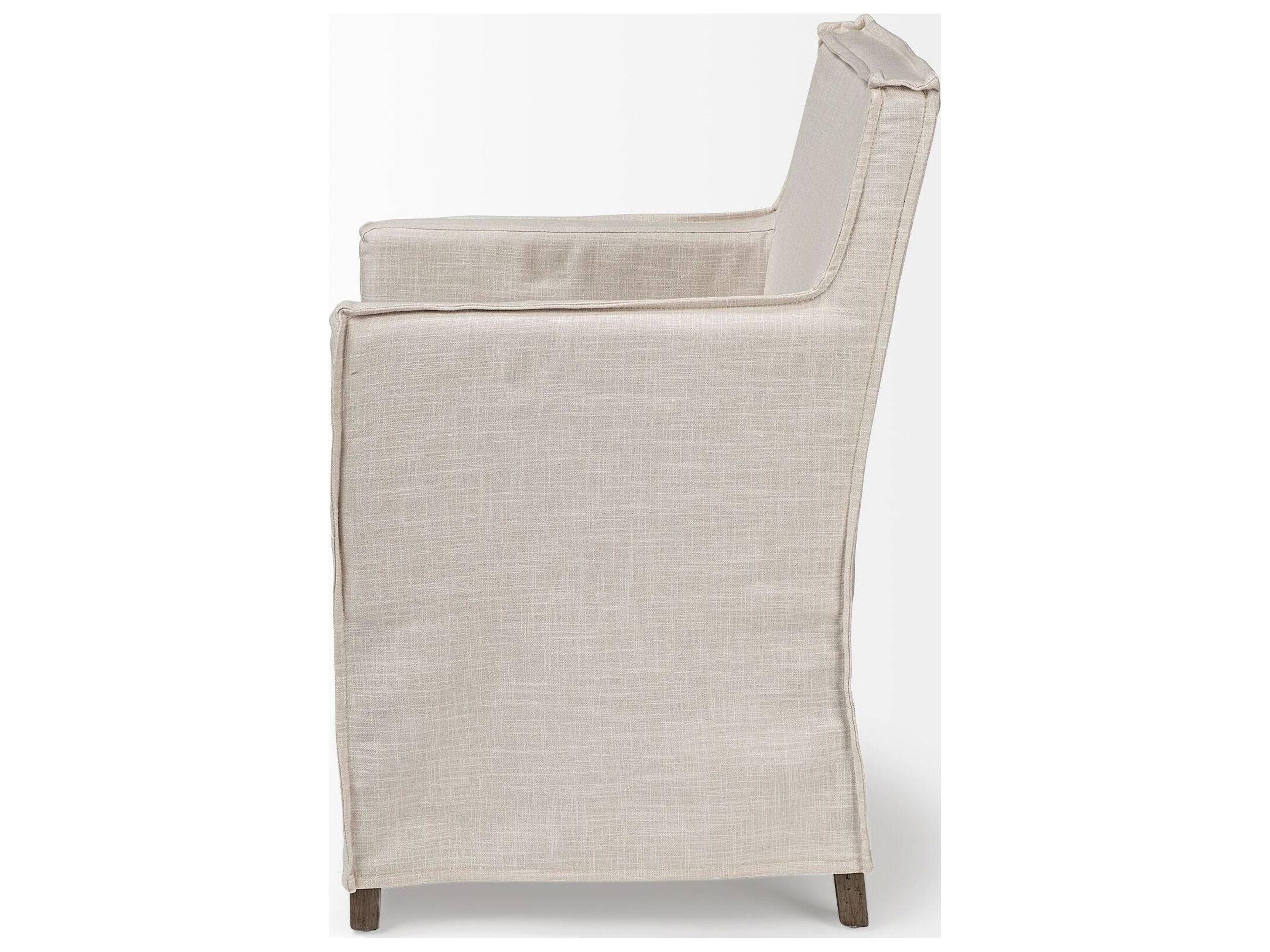 Mercana Elbert II Cream Fabric Slip-Cover Brown Wood Frame Dining Chair