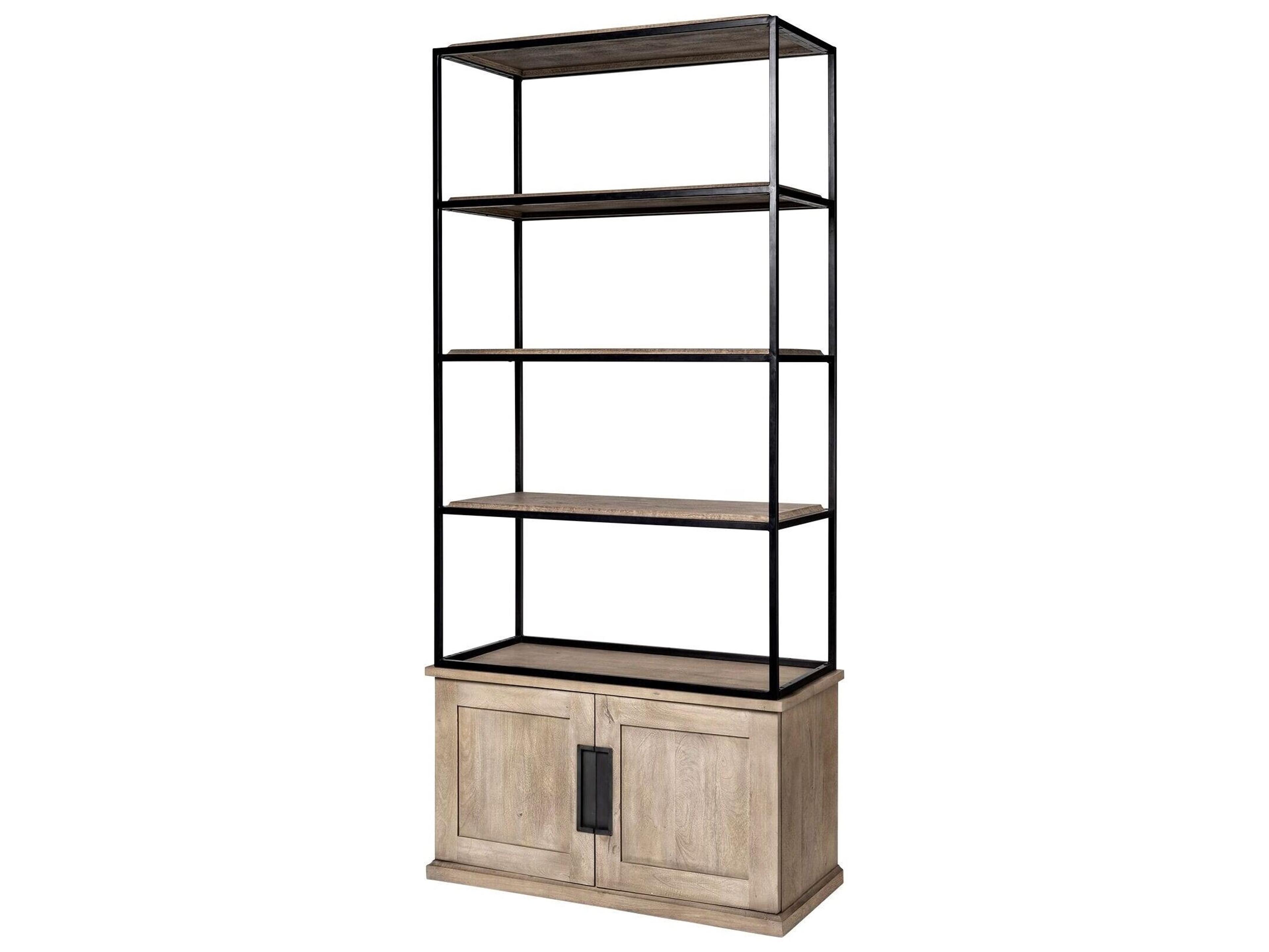 Braxton II Light Brown Wood and Iron Three Shelf Shelving Unit 41.5L x 18.5W x 9