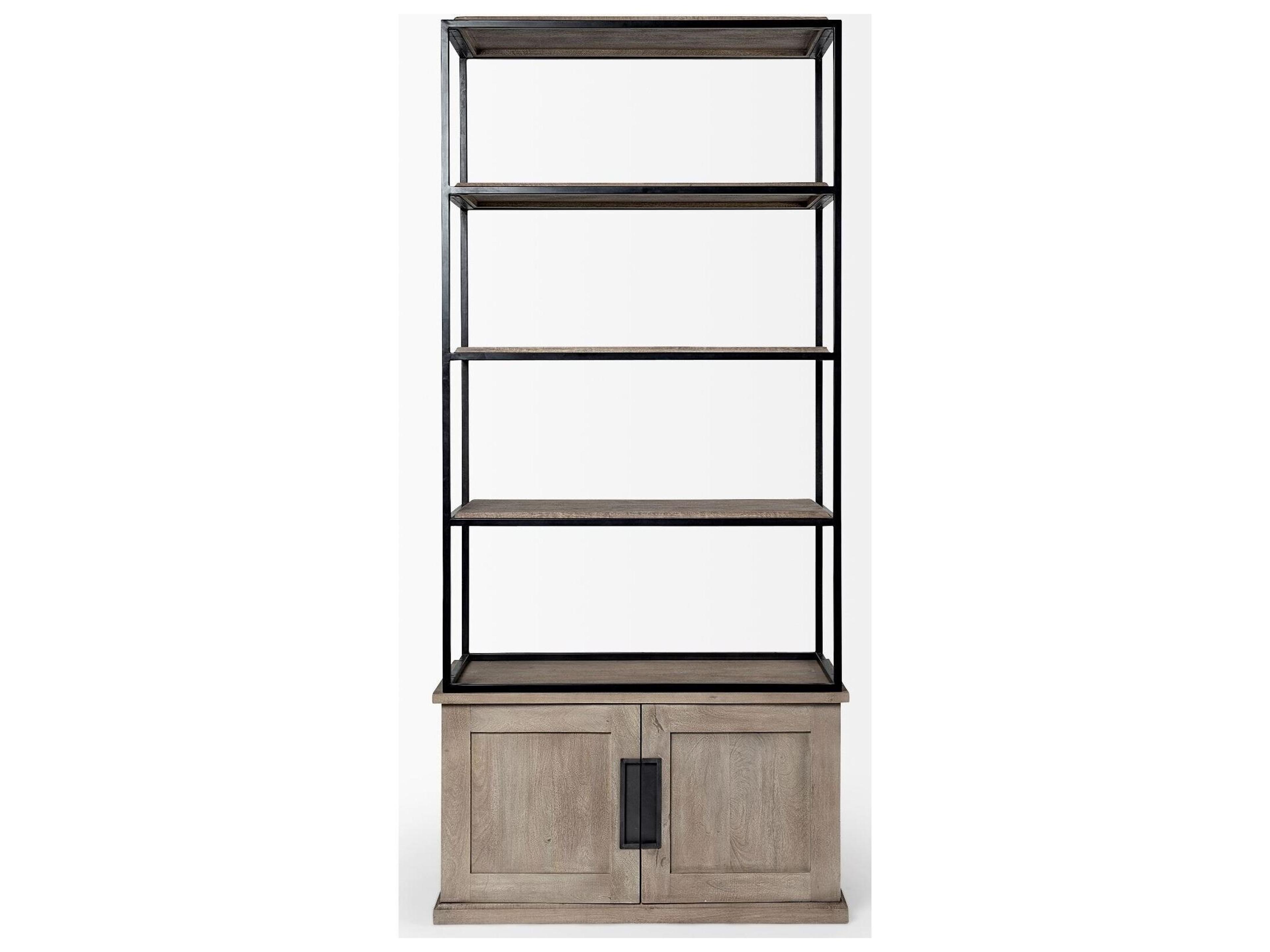 Mercana Braxton II Light Brown Wood and Iron Three Shelf Shelving Unit 41.5L x 18.5W x 9