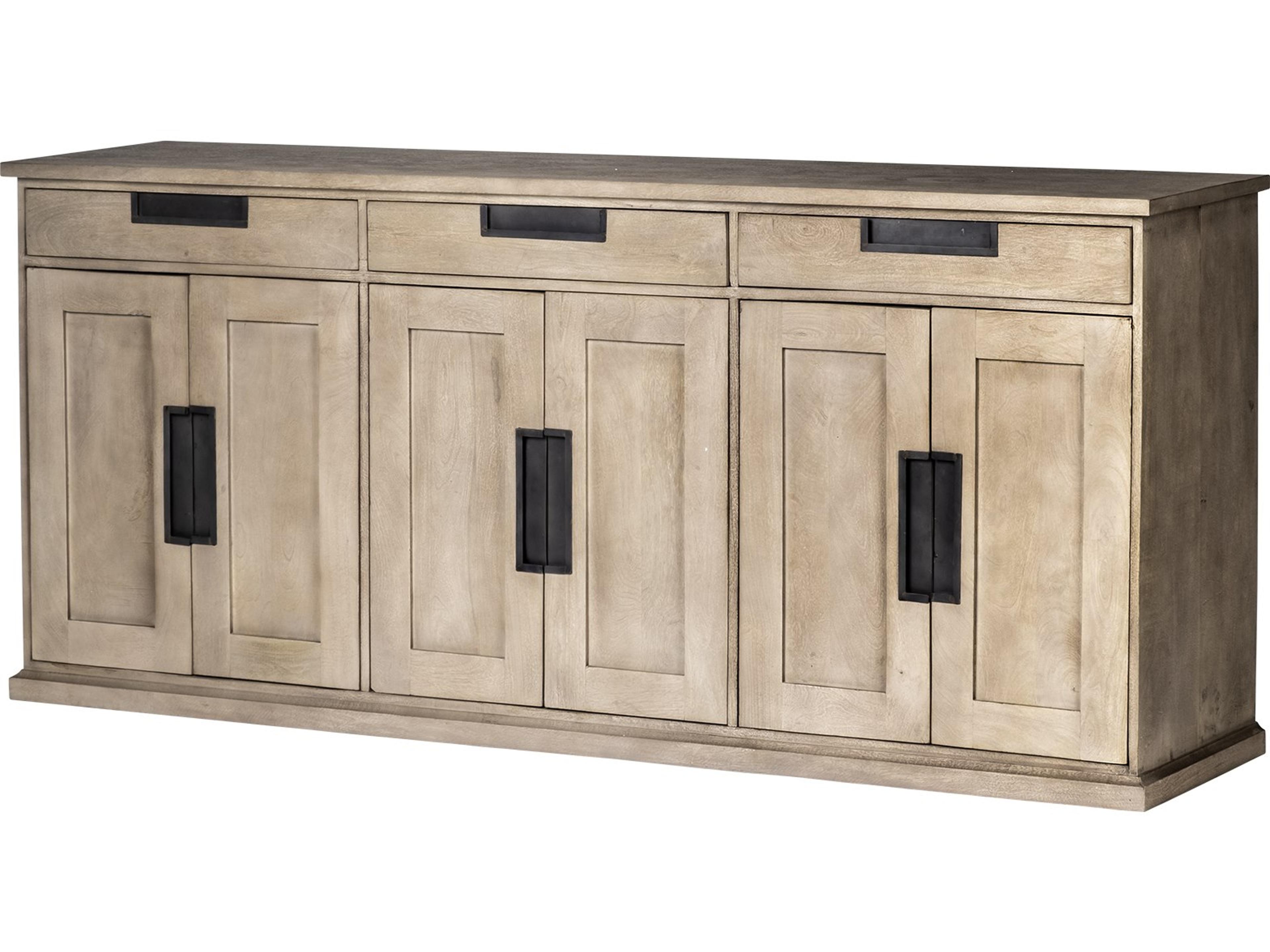 Braxton III 81.5x18.5 Natural Brown Solid Wood 3 Drawer 6 Door Sideboard