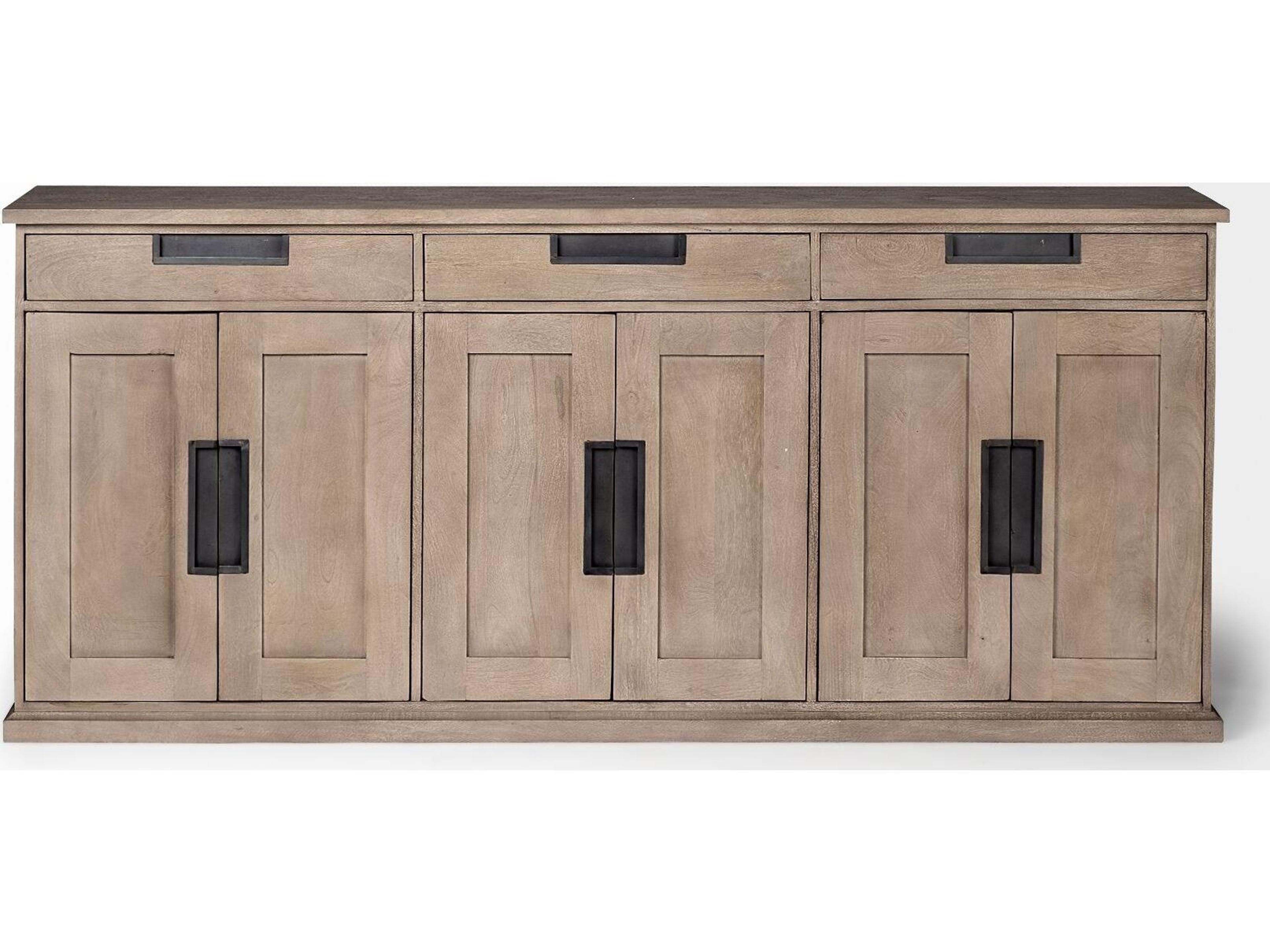Mercana Braxton III 81.5x18.5 Natural Brown Solid Wood 3 Drawer 6 Door Sideboard