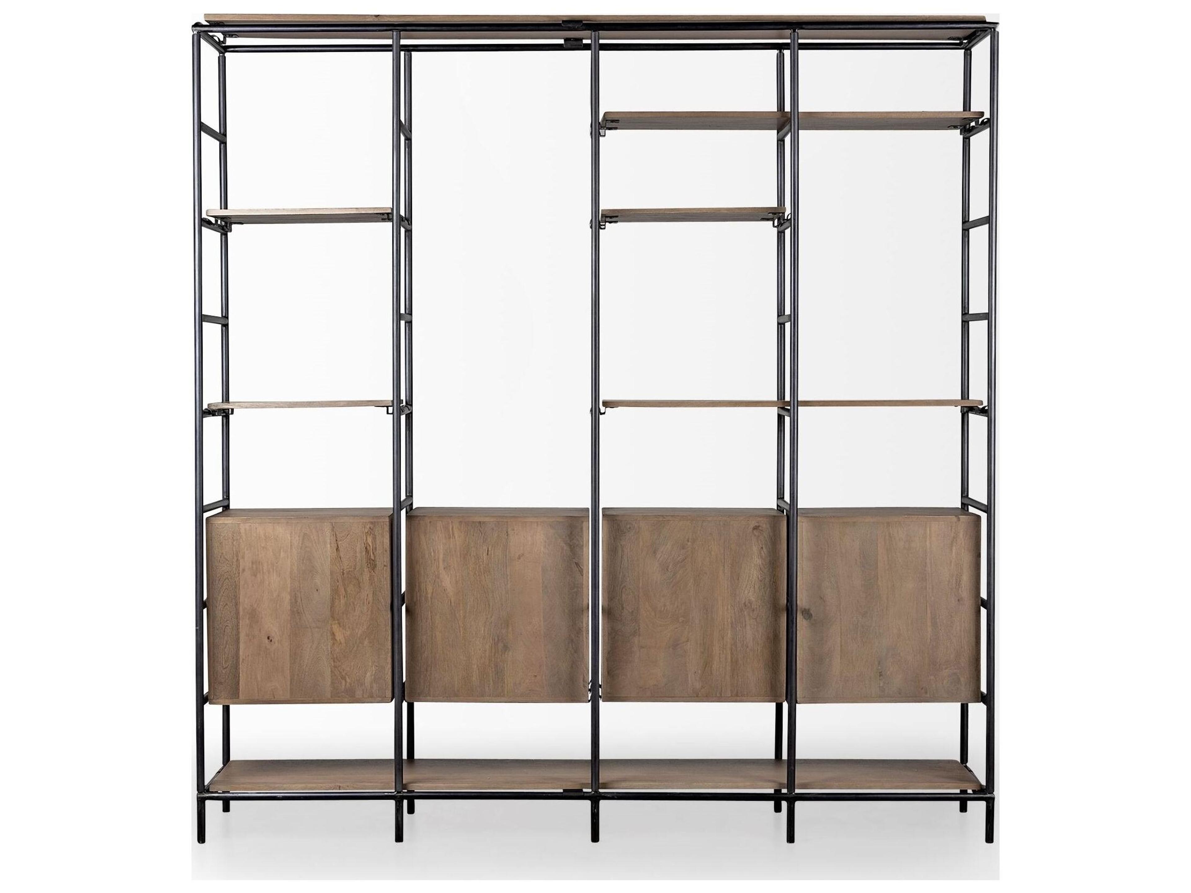 Mercana Darius 82L x 16.5W x 90H Medium Brown Wood and Metal Multi-Shelf Shelving Unit