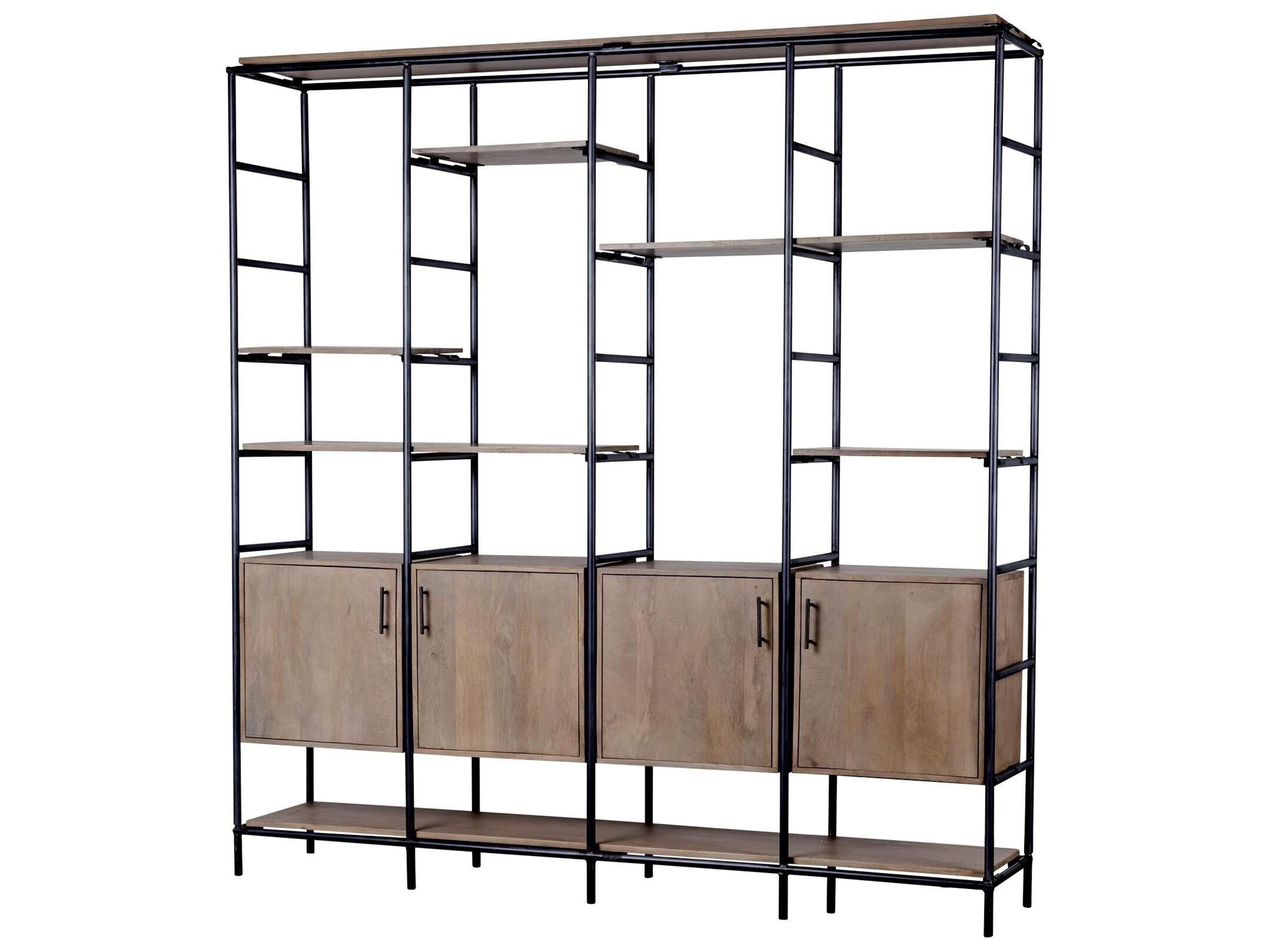 Darius 82L x 16.5W x 90H Medium Brown Wood and Metal Multi-Shelf Shelving Unit