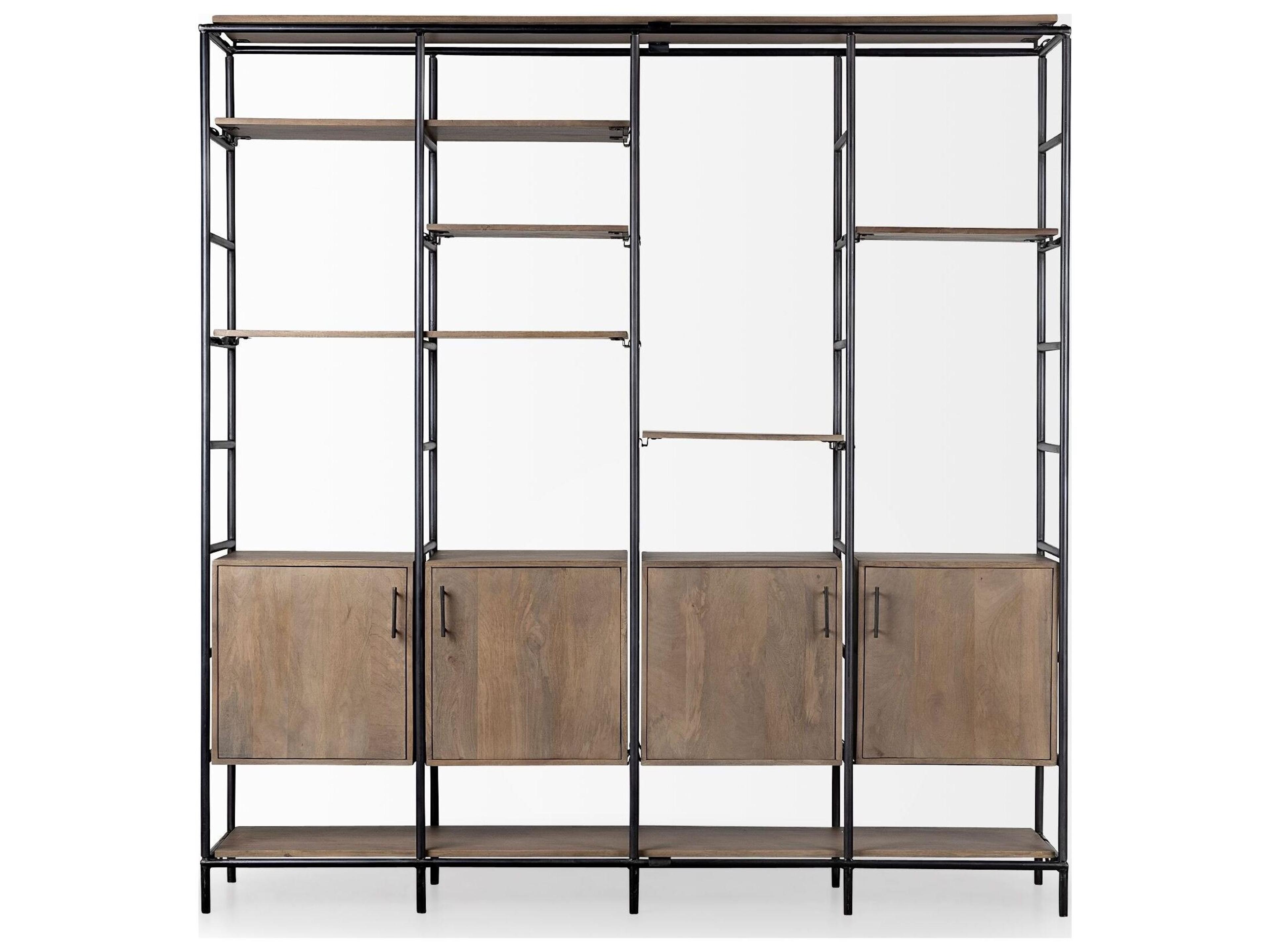 Mercana Darius 82L x 16.5W x 90H Medium Brown Wood and Metal Multi-Shelf Shelving Unit