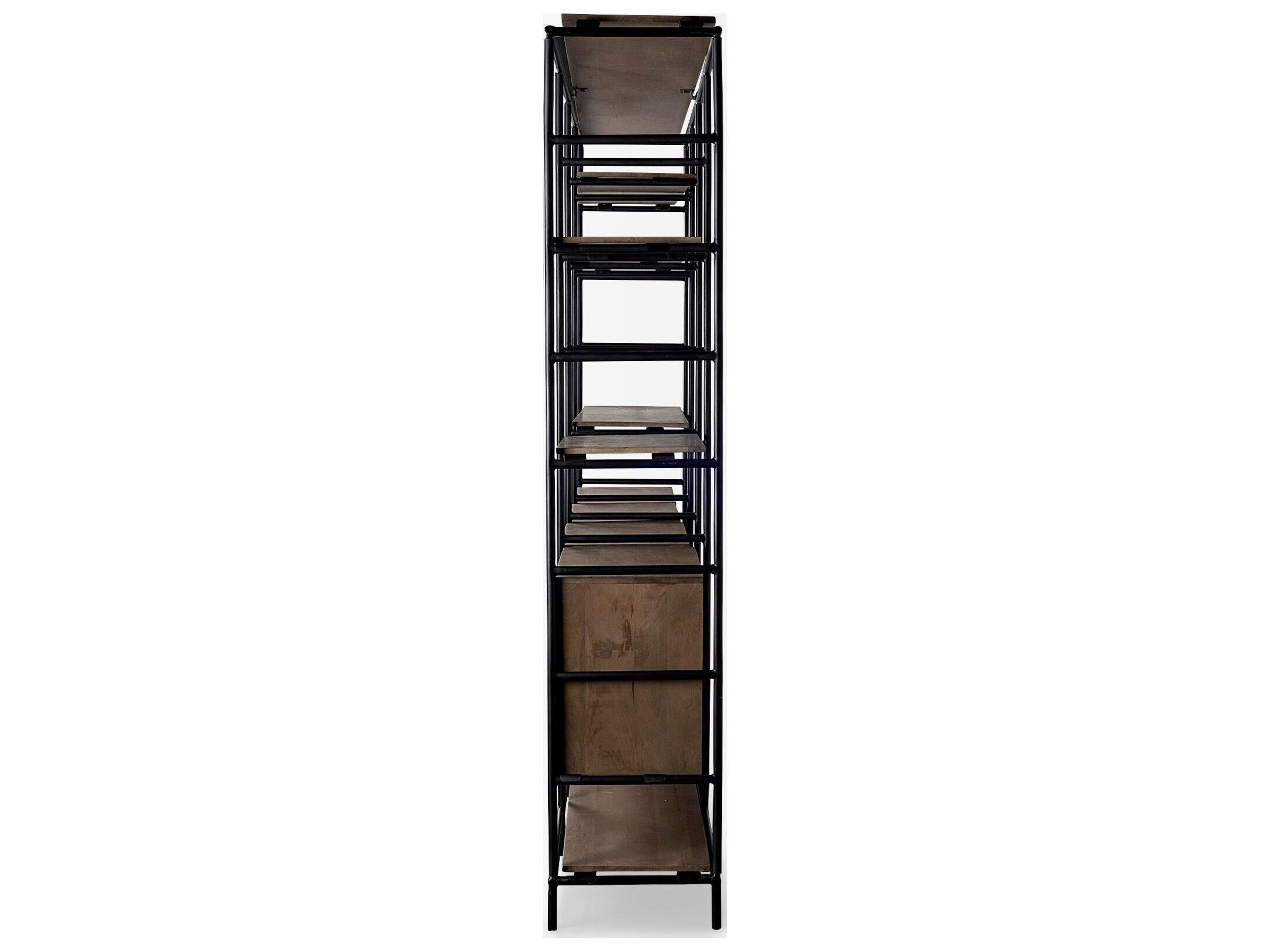 Mercana Darius 82L x 16.5W x 90H Medium Brown Wood and Metal Multi-Shelf Shelving Unit