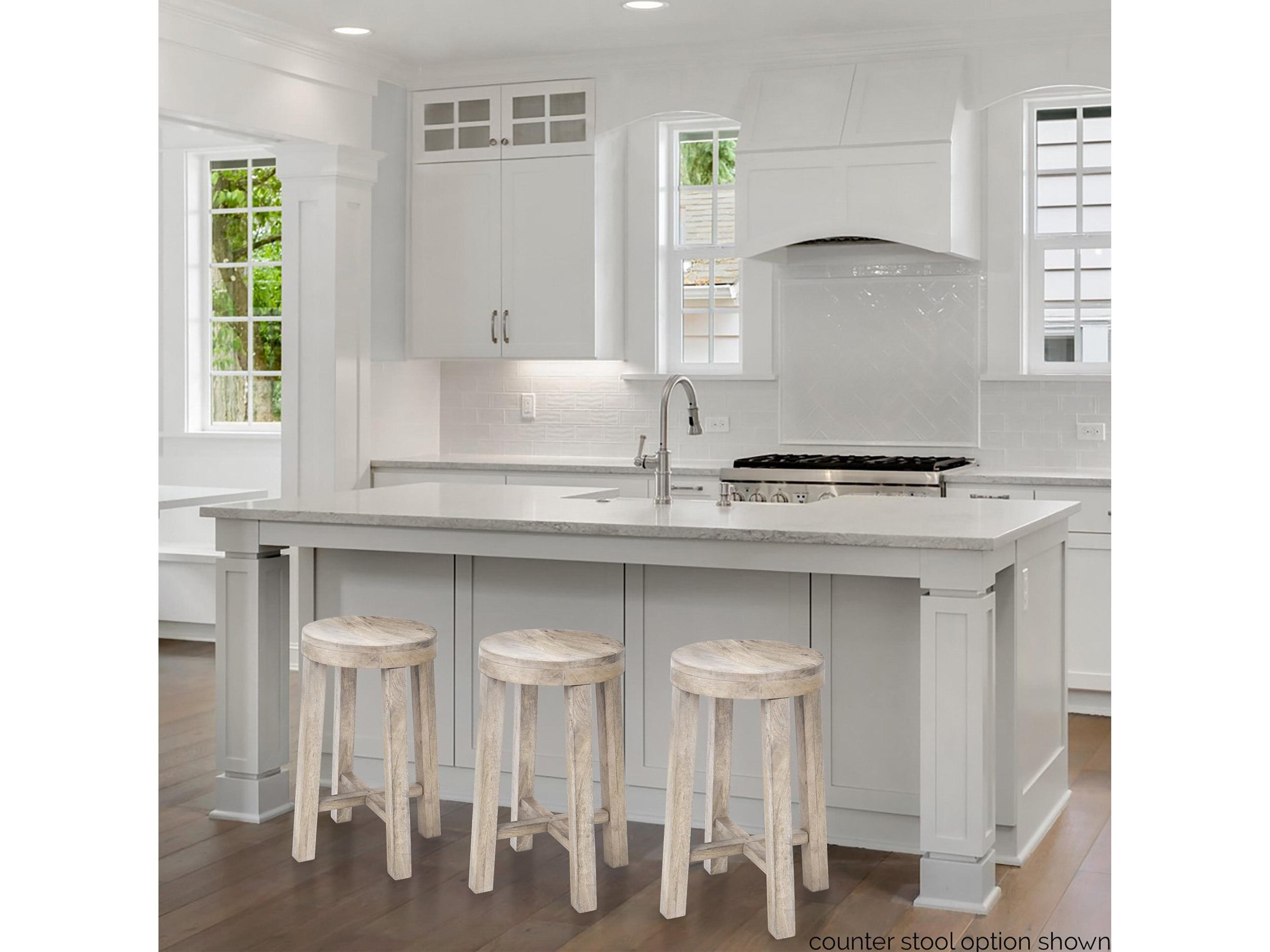 Mercana Brahma 30" Total Height White Washed Wood Stool