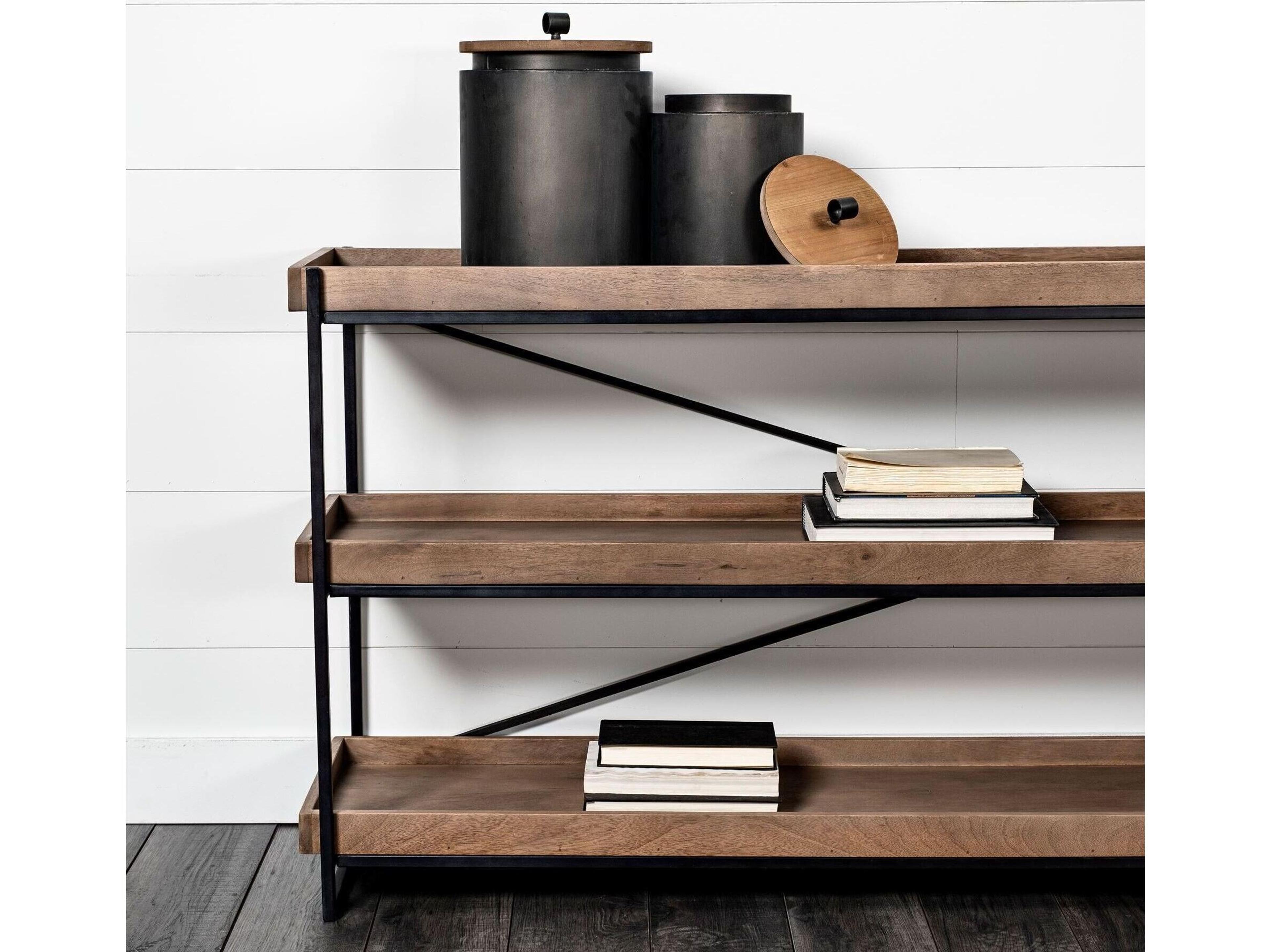 Mercana Trey I 80L x 16W Brown Wood and Black Iron Console Table