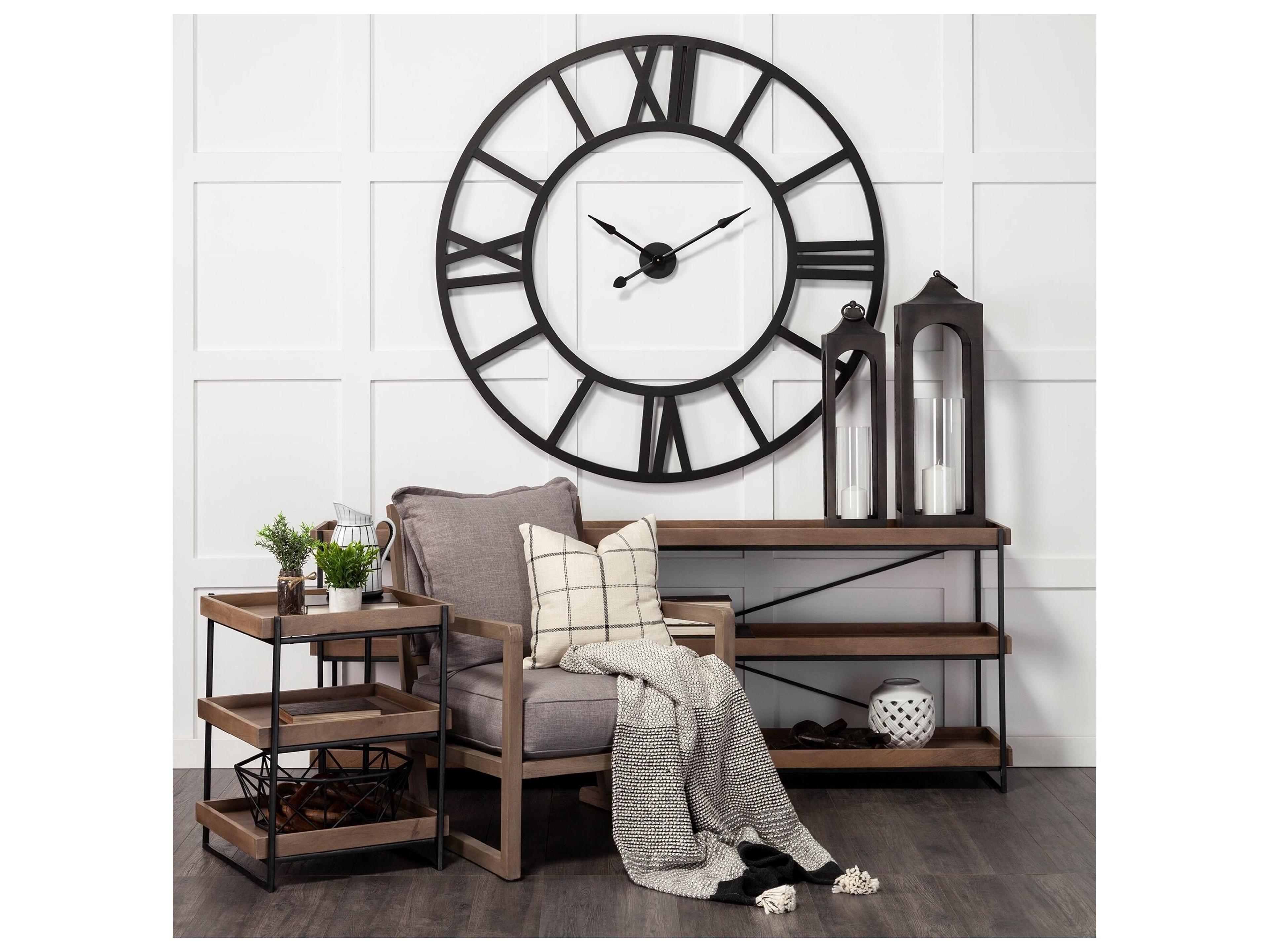 Mercana Trey III 20" x 26" Square Medium Brown Wooden Three-Tiered Black Iron Frame End/Side Table