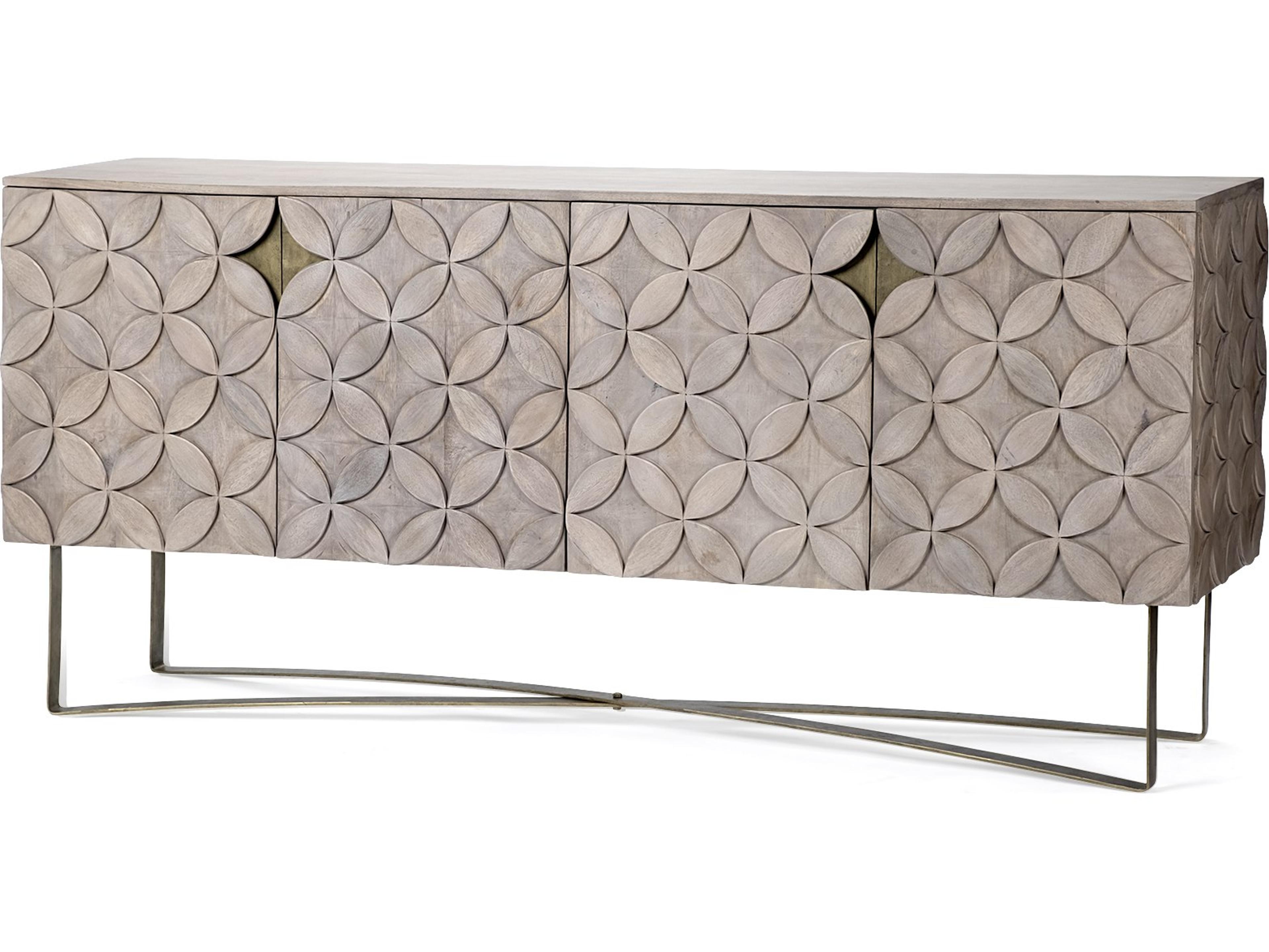 Excelsior I (72x18.3) Solid Wood Gold Metal Base 4 Cabinet Door SideBoard