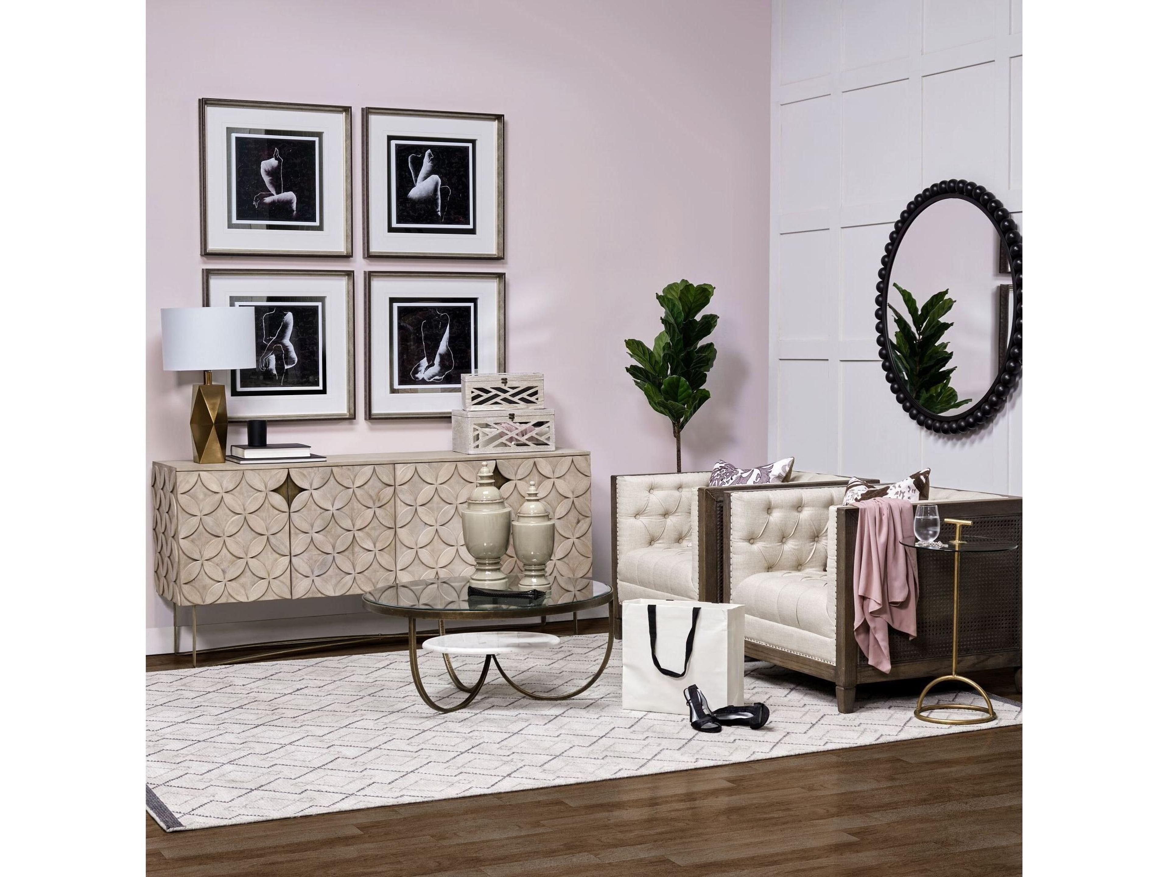 Mercana Excelsior I (72x18.3) Solid Wood Gold Metal Base 4 Cabinet Door SideBoard