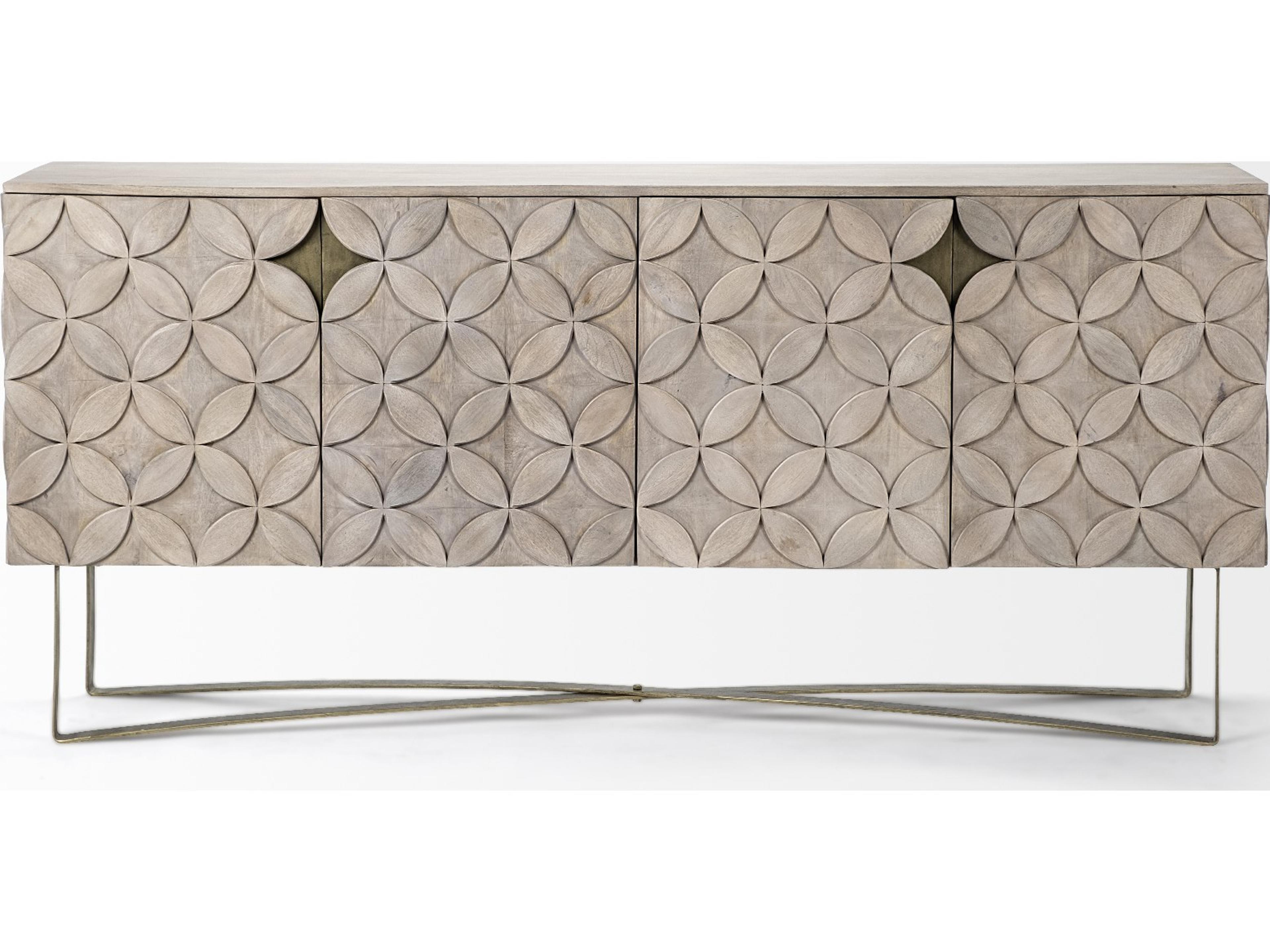 Mercana Excelsior I (72x18.3) Solid Wood Gold Metal Base 4 Cabinet Door SideBoard