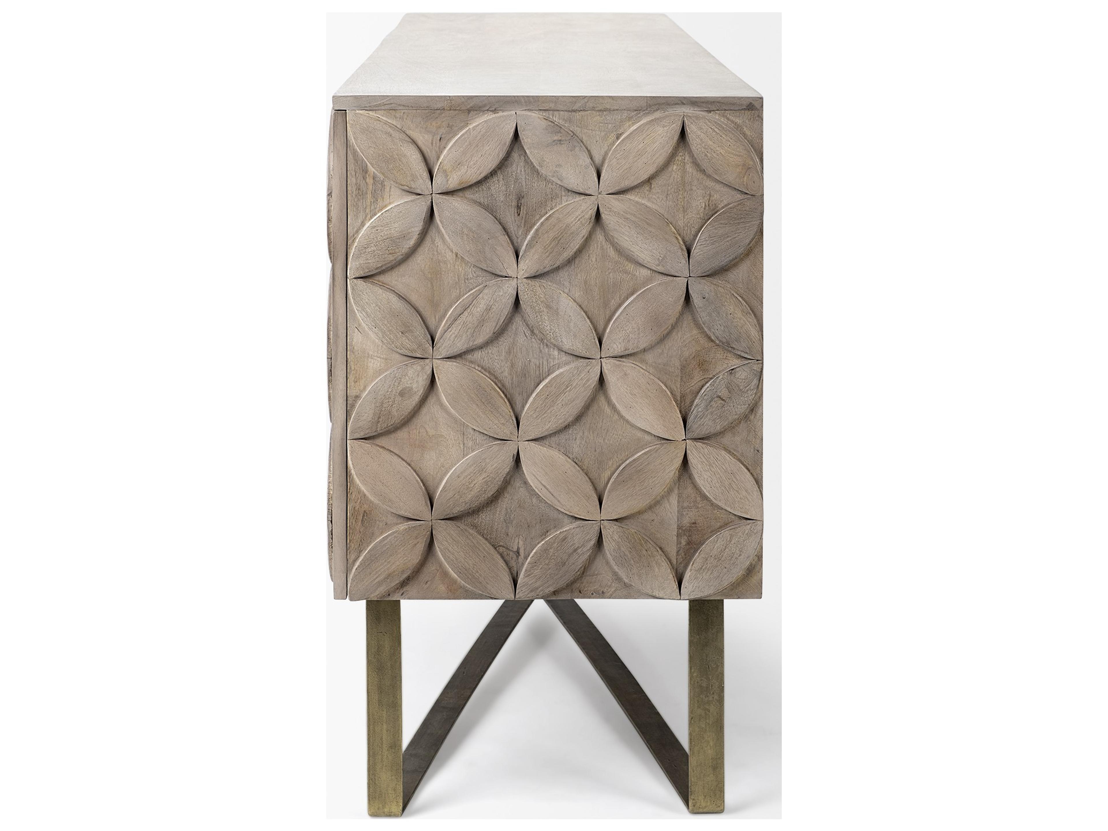 Mercana Excelsior I (72x18.3) Solid Wood Gold Metal Base 4 Cabinet Door SideBoard