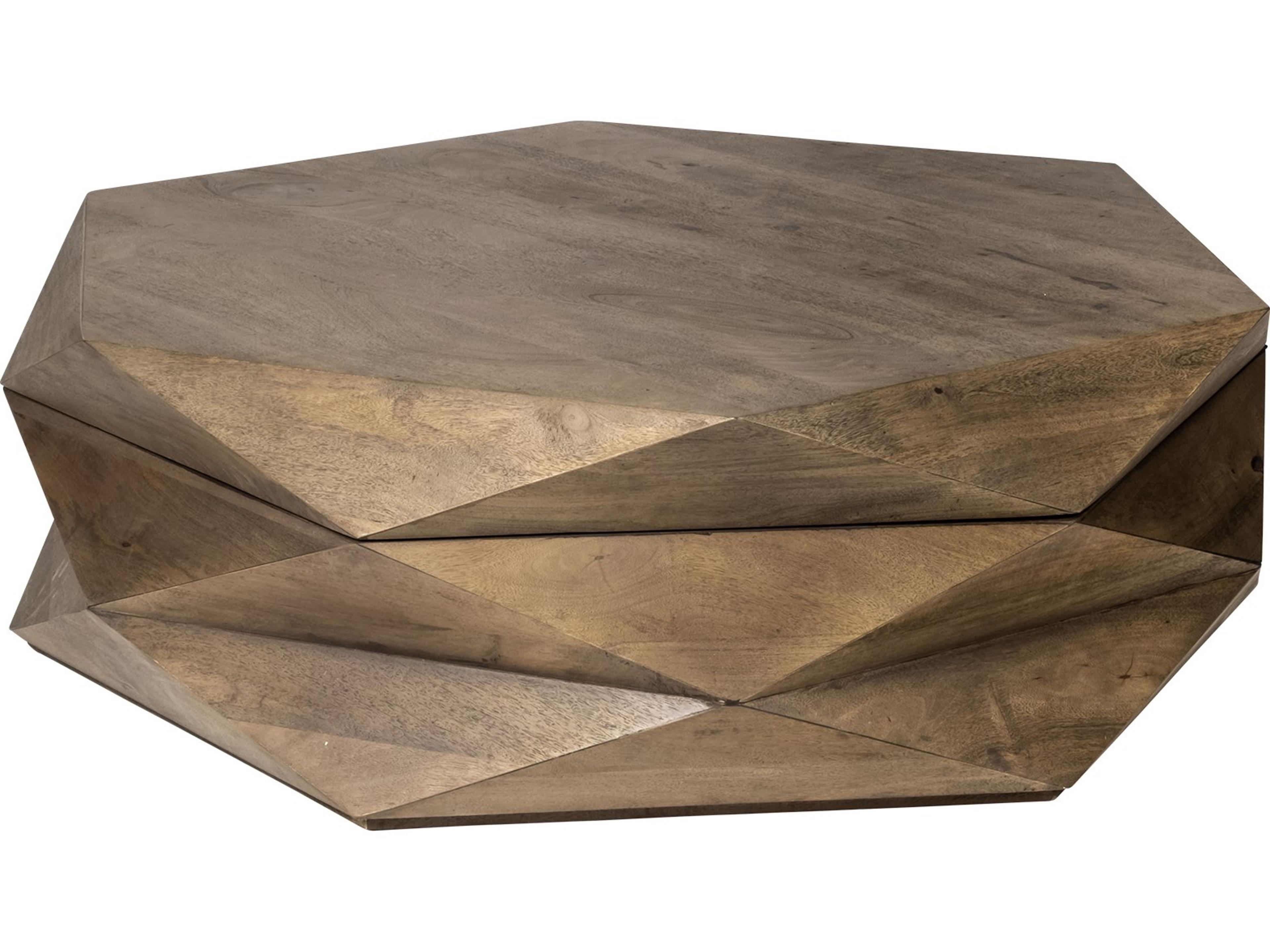 Arreto Hexagonal Hinged Solid Wood Top and Base Coffee Table