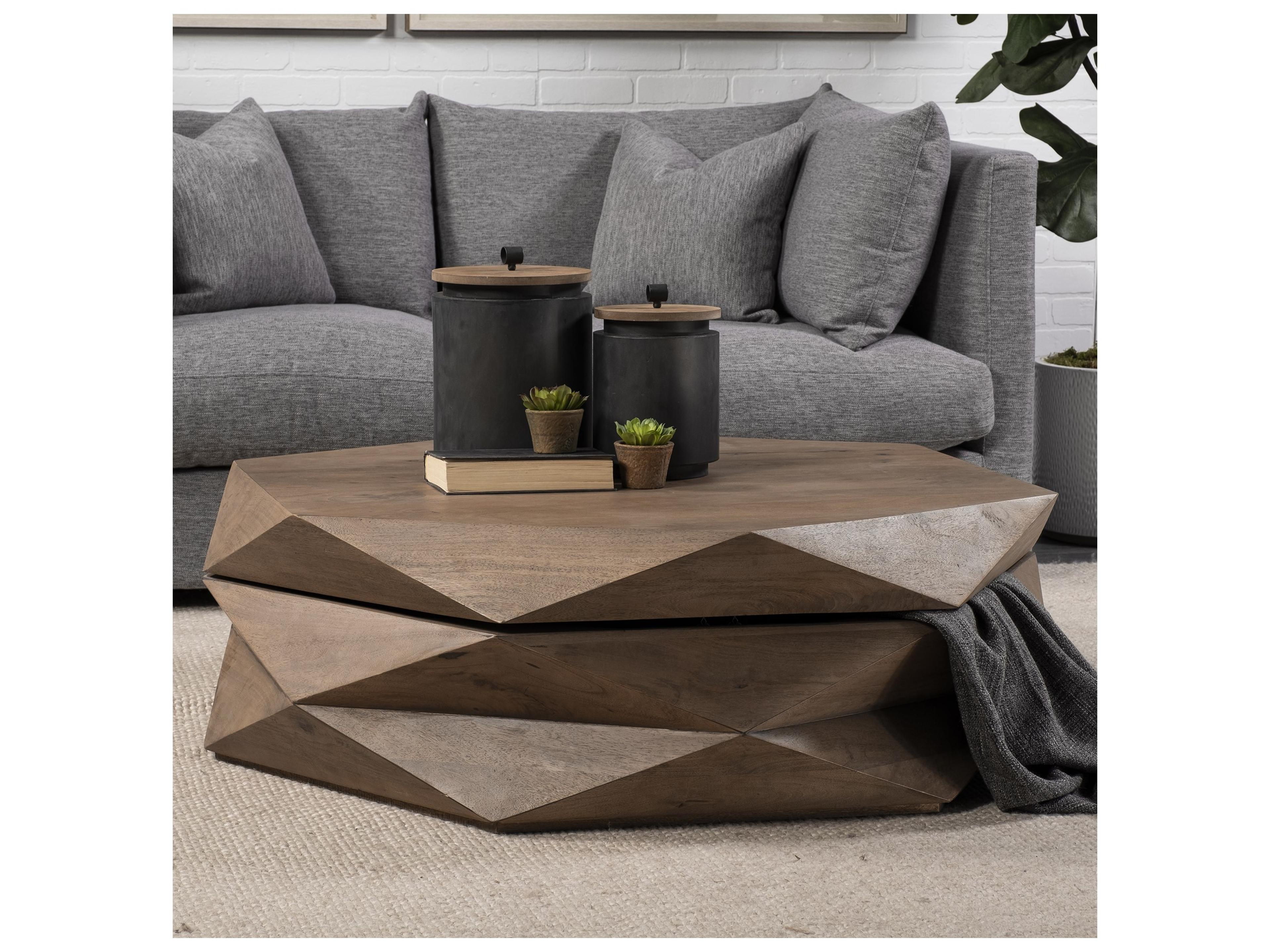 Mercana Arreto Hexagonal Hinged Solid Wood Top and Base Coffee Table