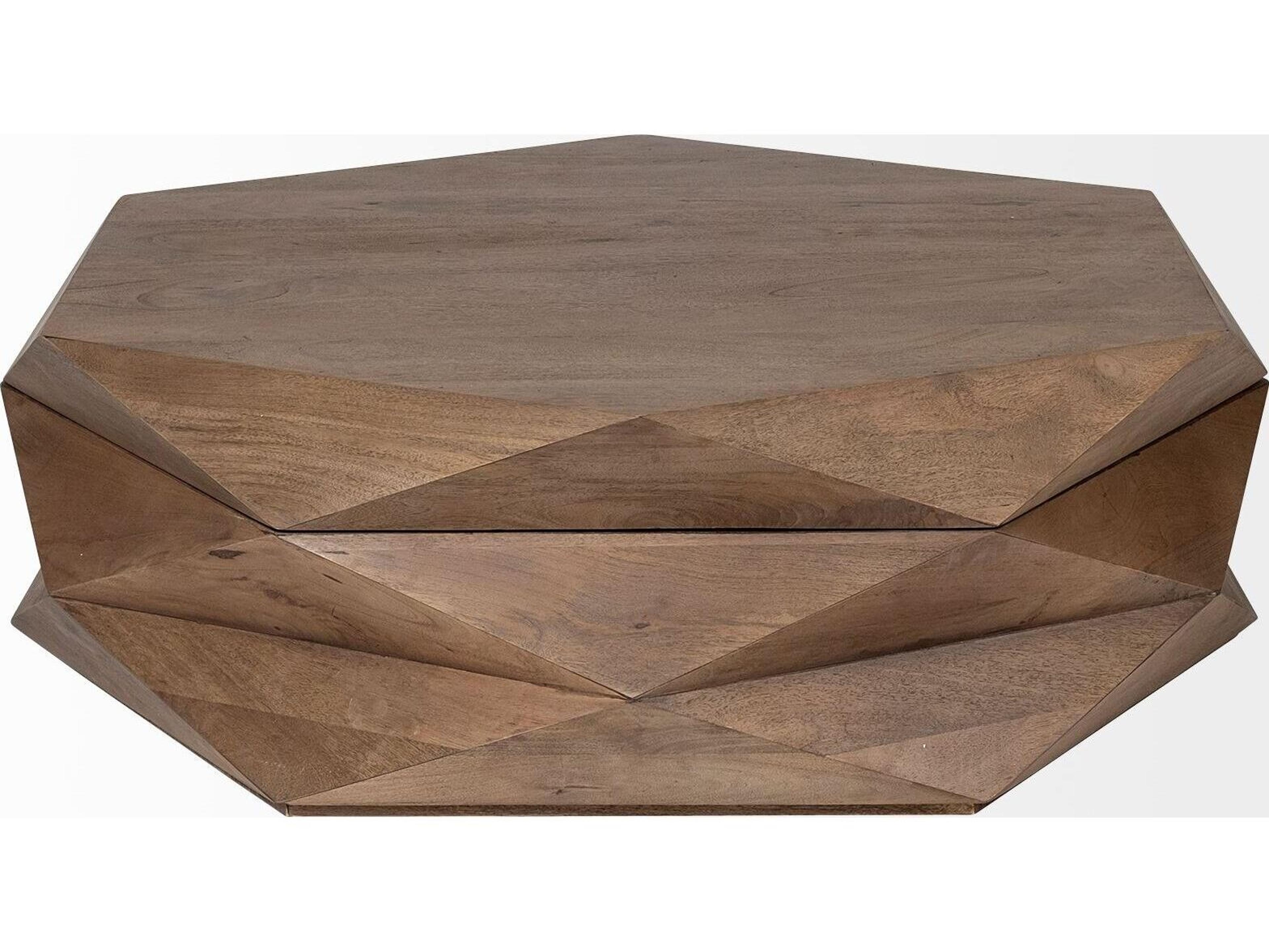 Mercana Arreto Hexagonal Hinged Solid Wood Top and Base Coffee Table