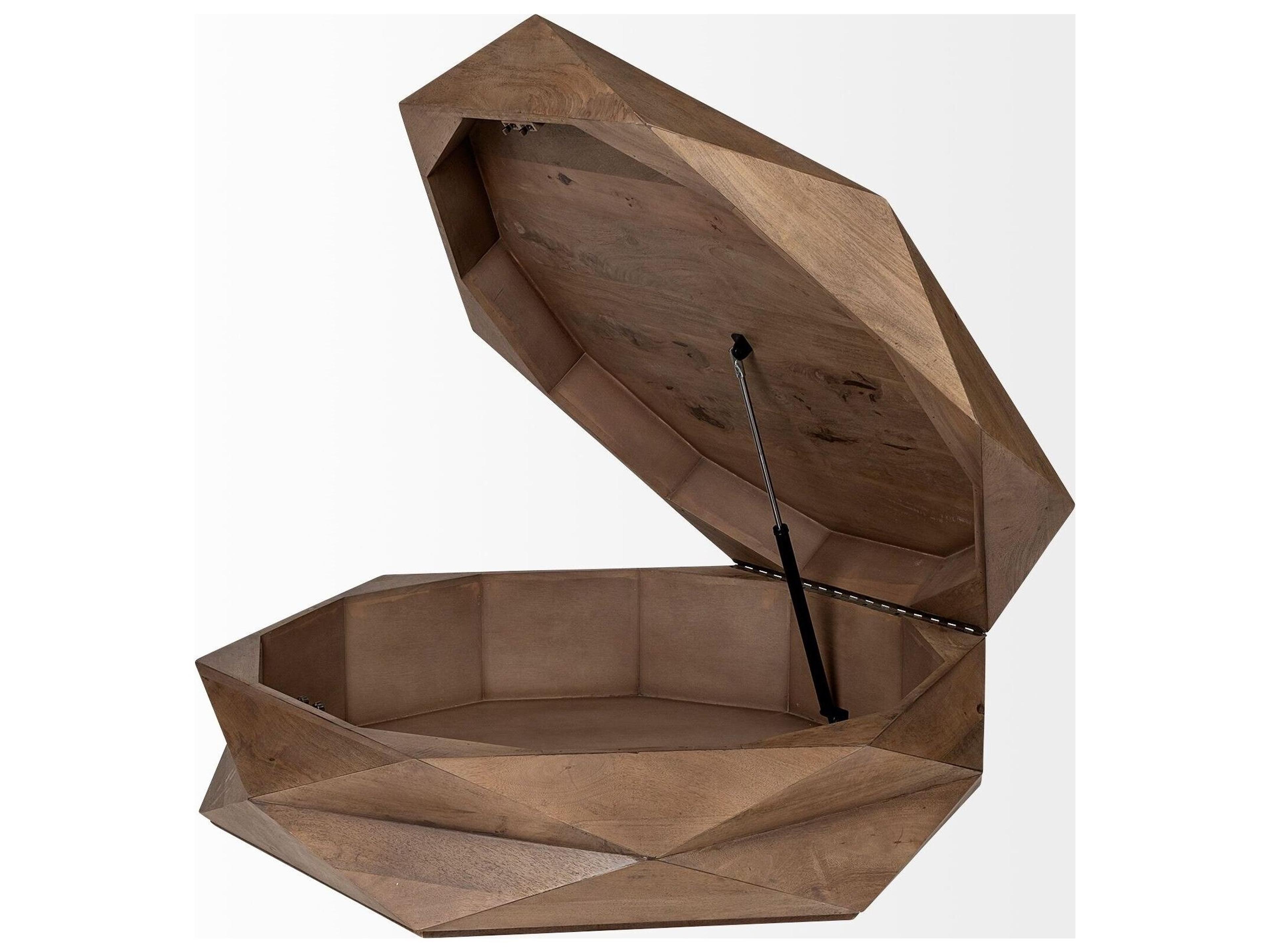 Mercana Arreto Hexagonal Hinged Solid Wood Top and Base Coffee Table