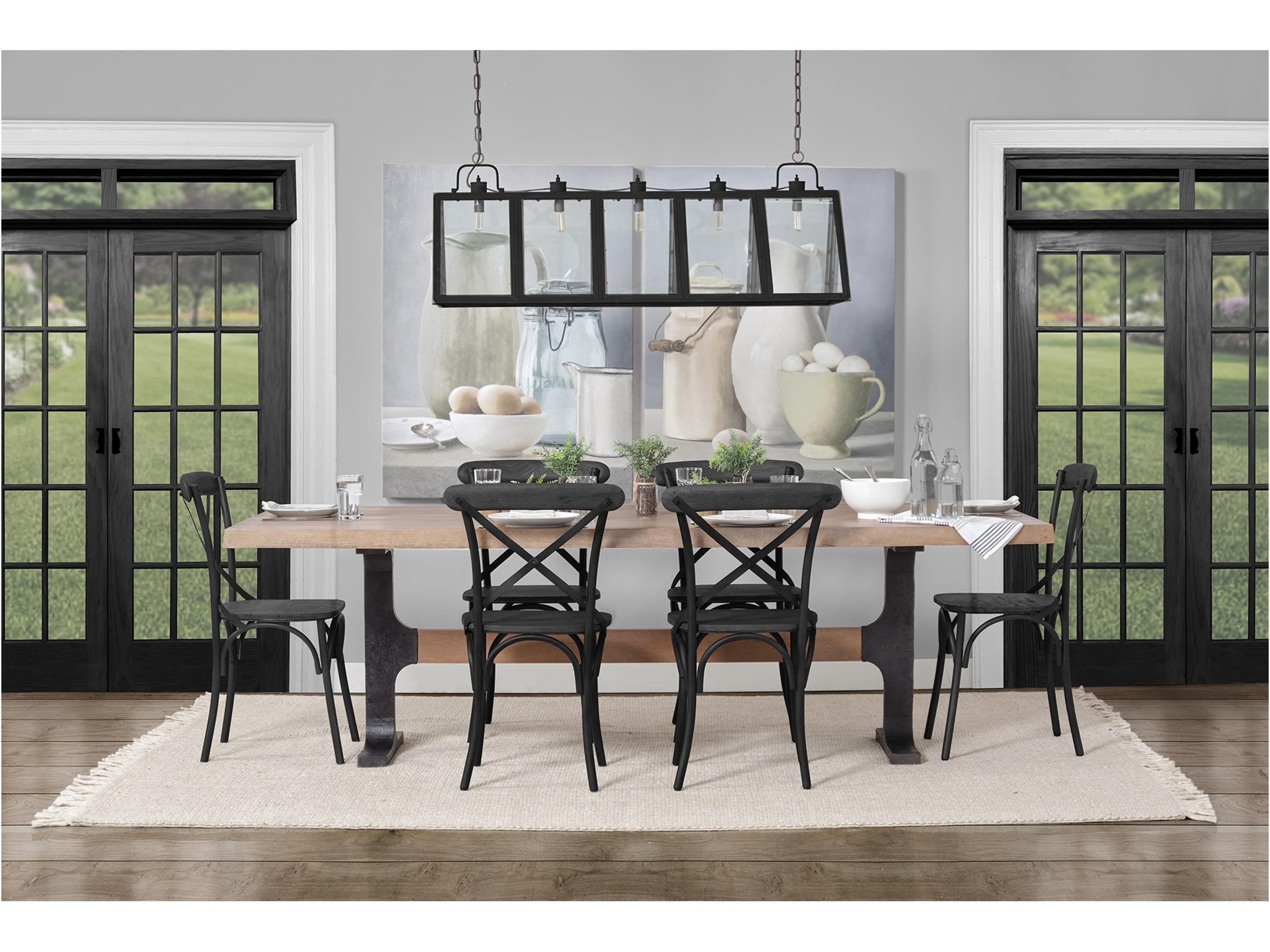 Mercana Araxi 95L x 41W x 30H Rectangular Brown Solid Wood Top Black Metal Base Dining Table