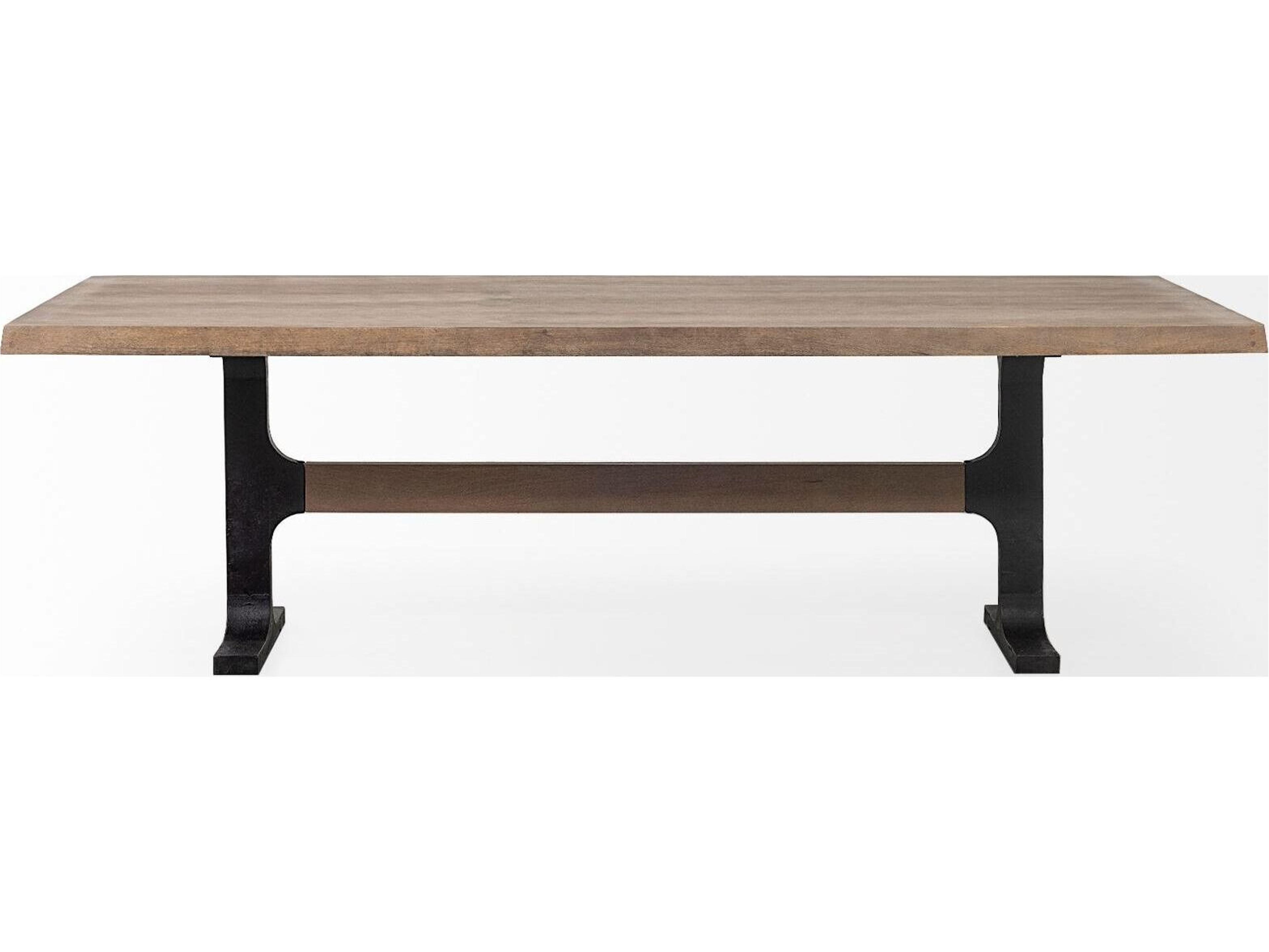 Mercana Araxi 95L x 41W x 30H Rectangular Brown Solid Wood Top Black Metal Base Dining Table
