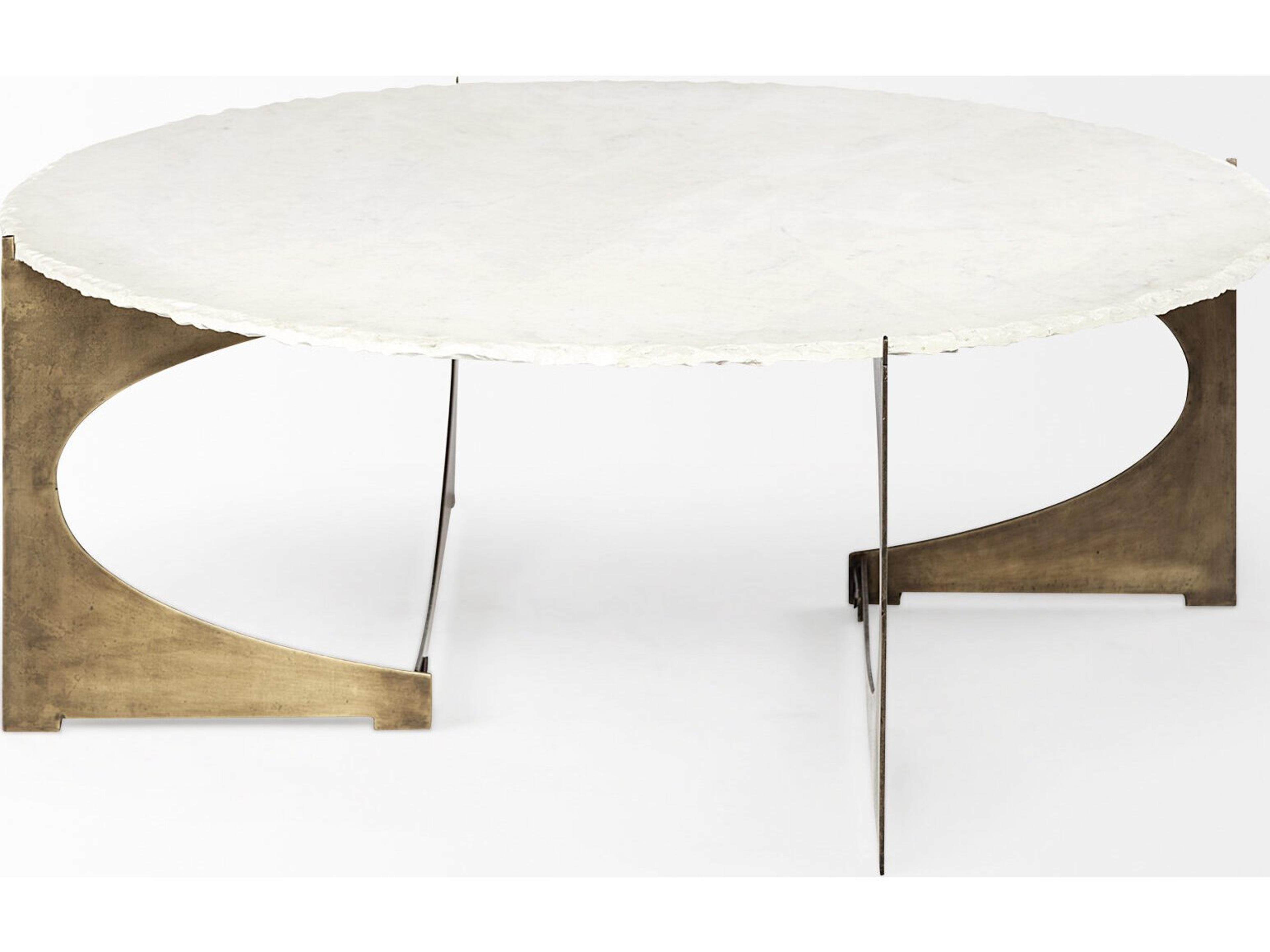 Mercana Reinhold 49" Round White Marble Top Gold Metal Base Coffee Table