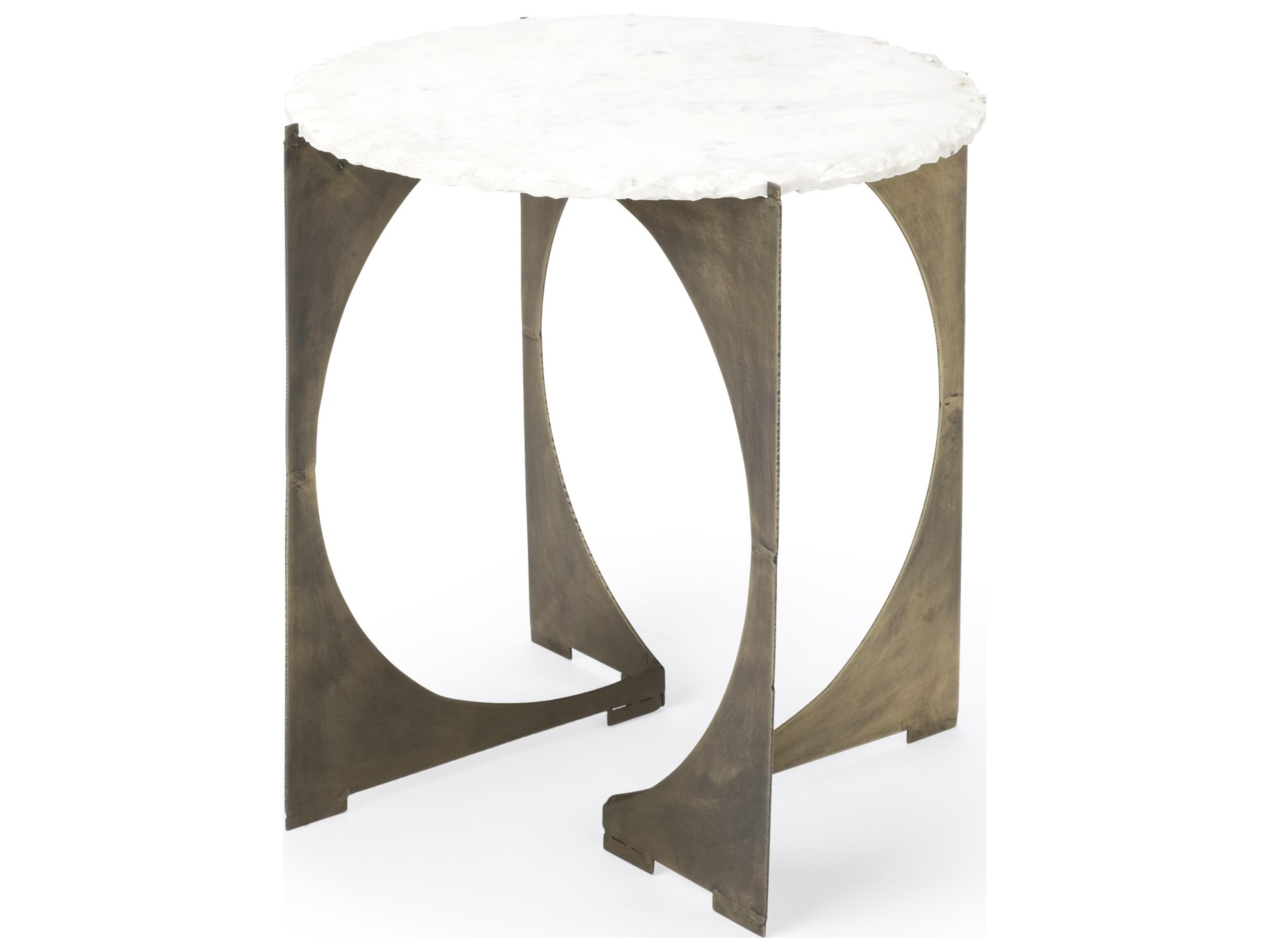 Reinhold II 21L x 21W x 21H Round Live-Edge Marble Top and Gold Metal Base Side/End Table
